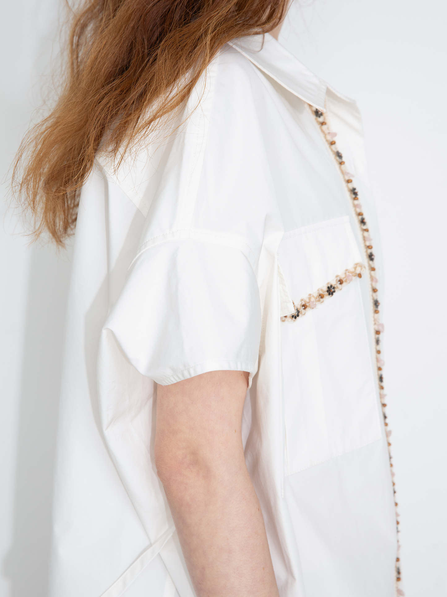 Beaded Placket Utility Short-Sleeve Shirt