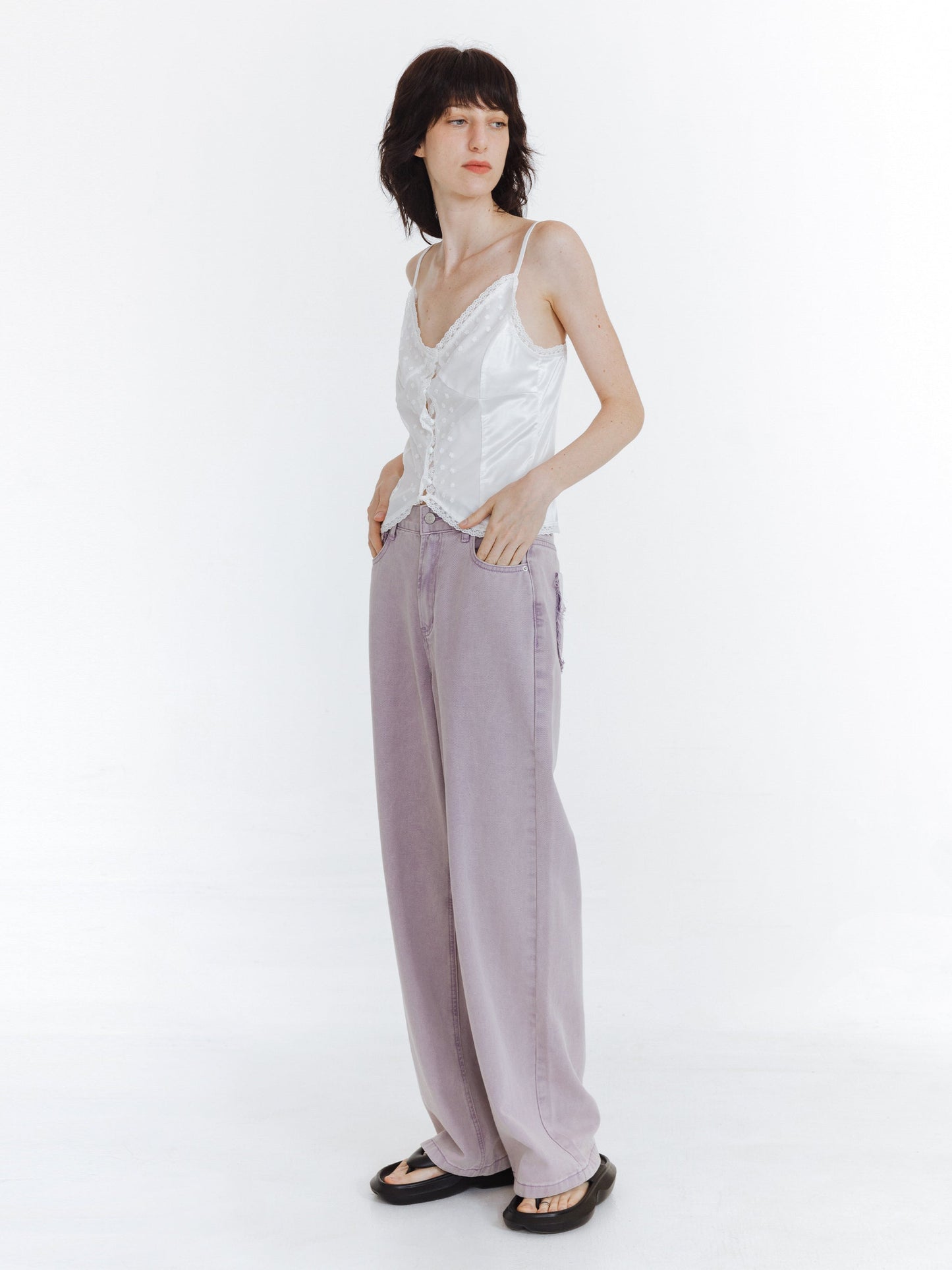 High Waist Loose Straight Washed Jeans