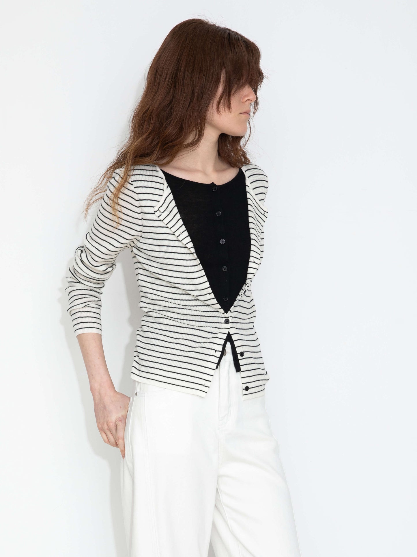 Slim-Fit Long Sleeve Layered Knit Cardigan