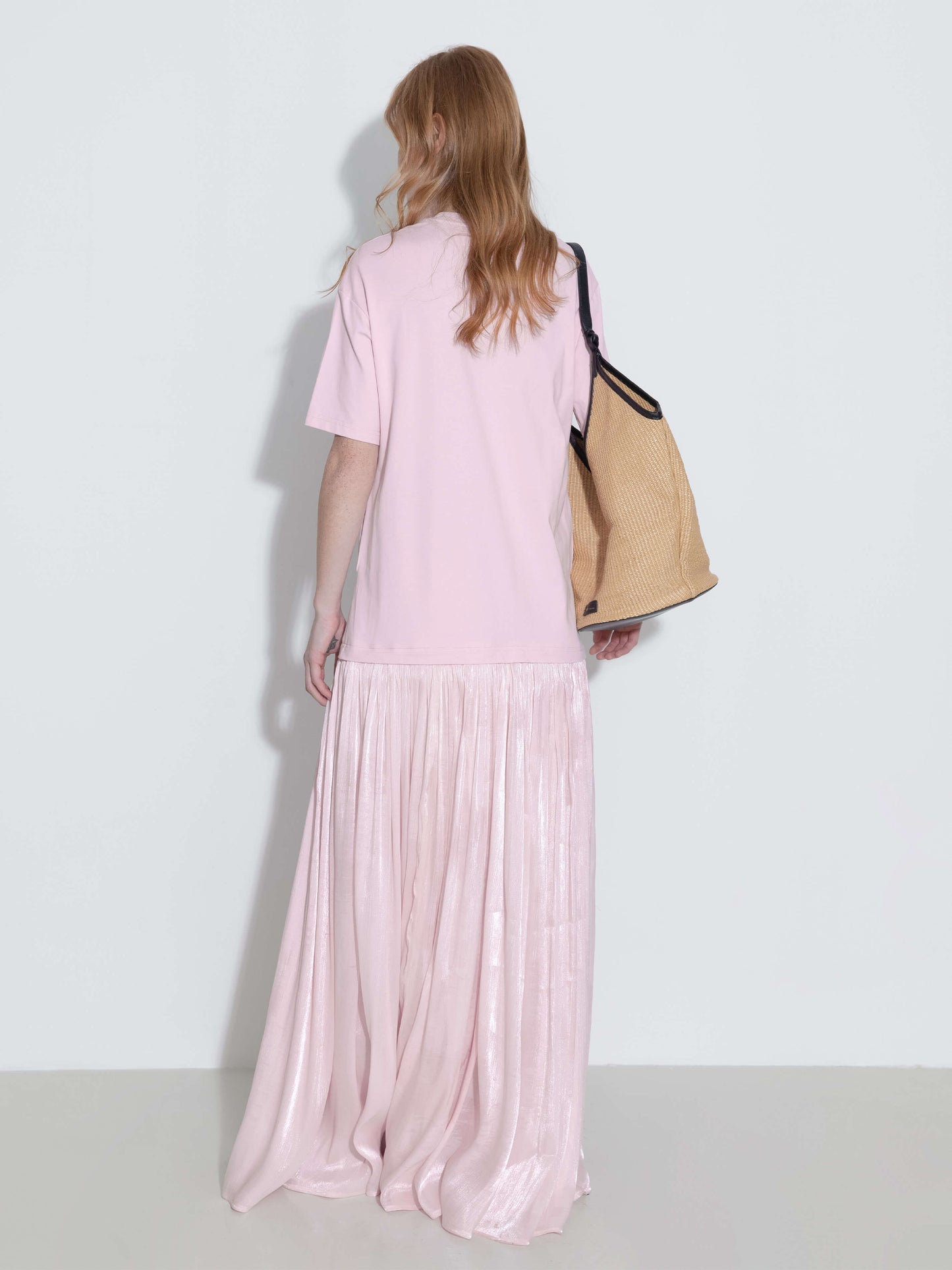 Oversized Round Neck Short Sleeve Pleated Dress