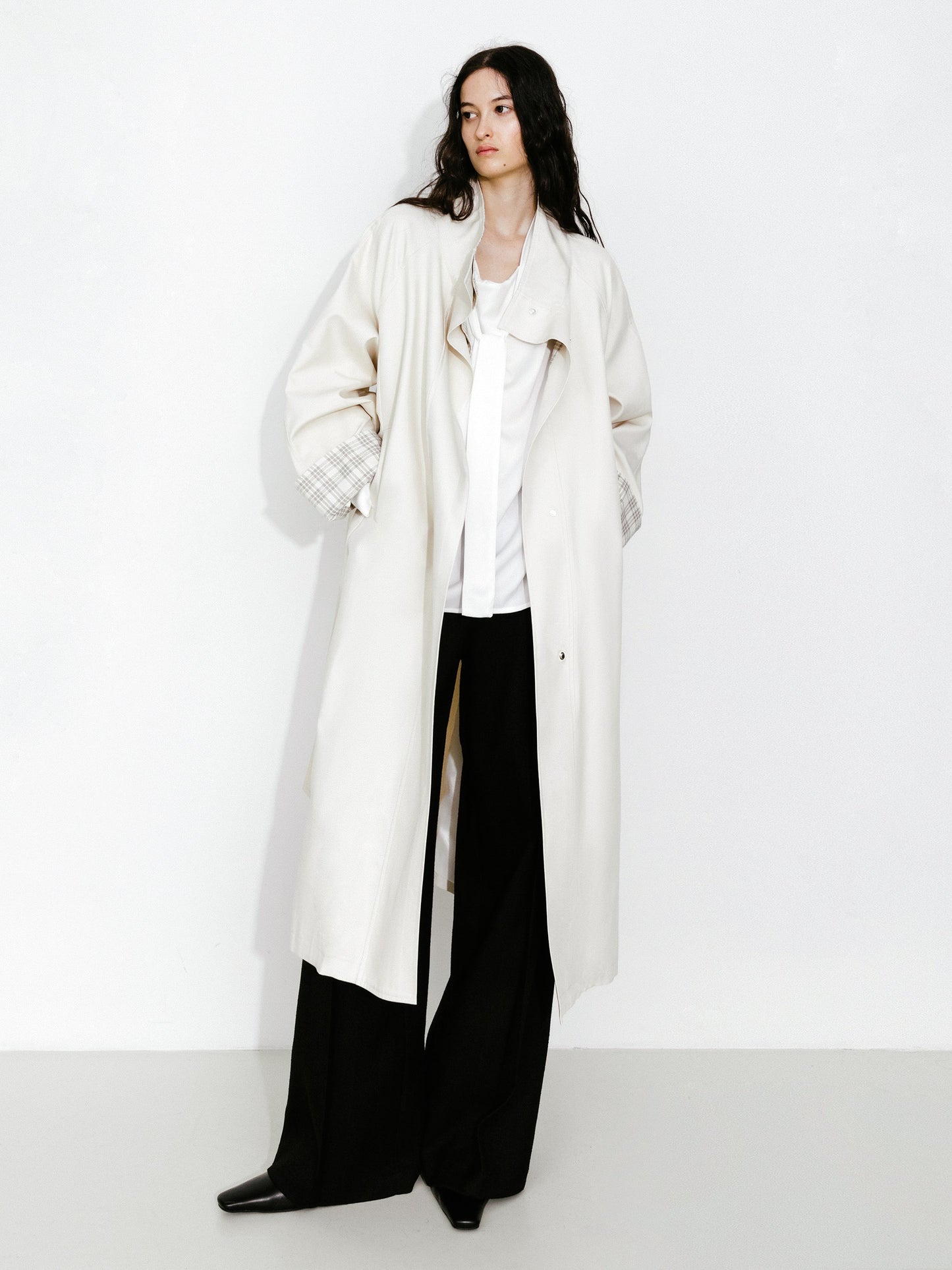 Funnel Neck Colorblock Cuff Trench Coat