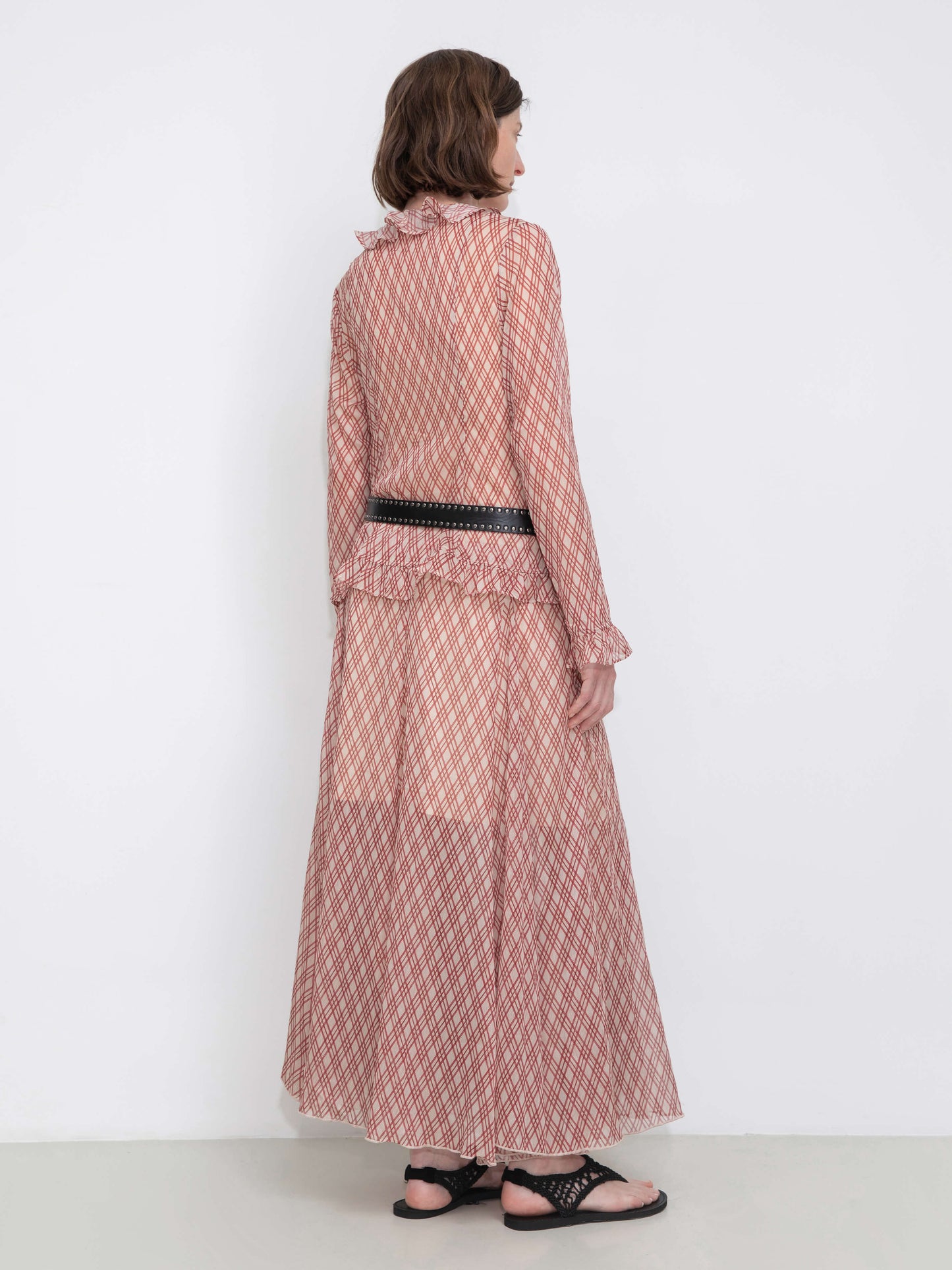 Asymmetrical Flowy Check Maxi Skirt-Red