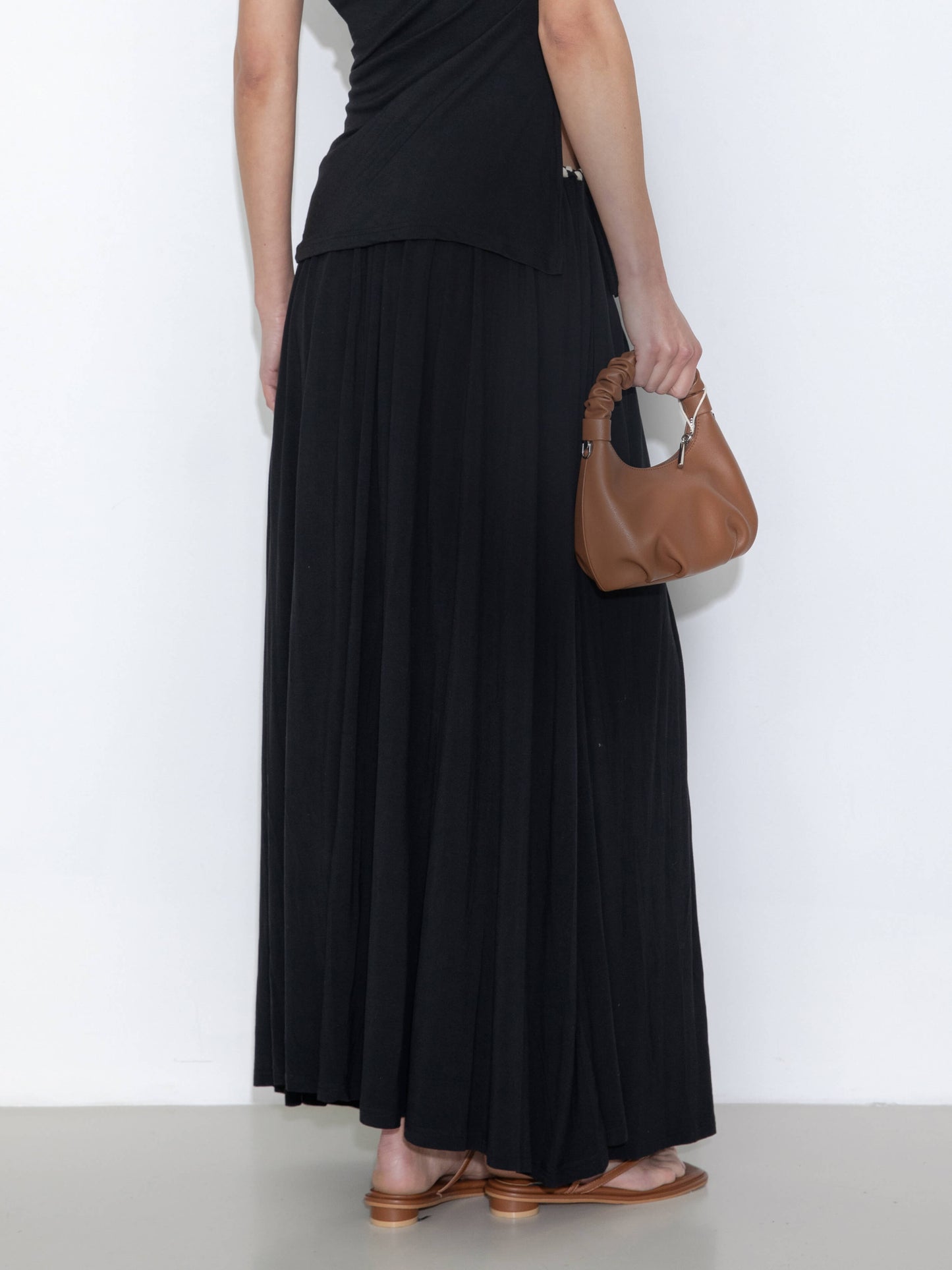 Pleated Hand-Braided High-Stretch Maxi Skirt