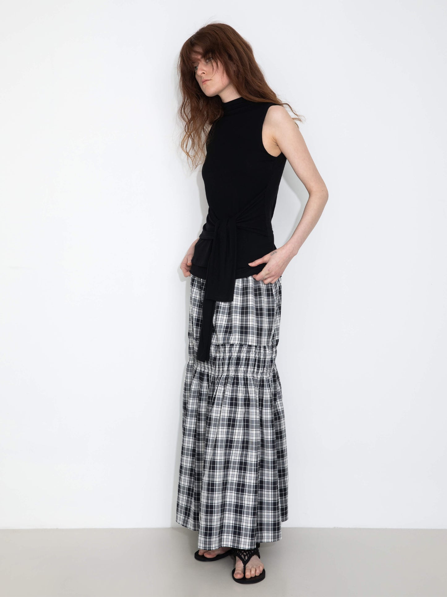 Tie-Detail Sleeveless Mock Neck Top