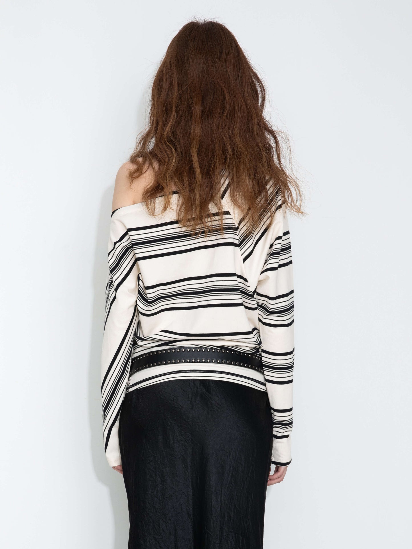 Off-Shoulder Striped Long-Sleeve Tee