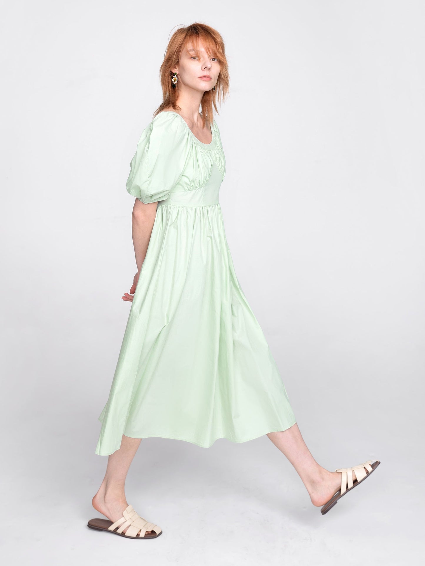 CUBIC Women's French Retro Bubble Sleeve Midi Dress
