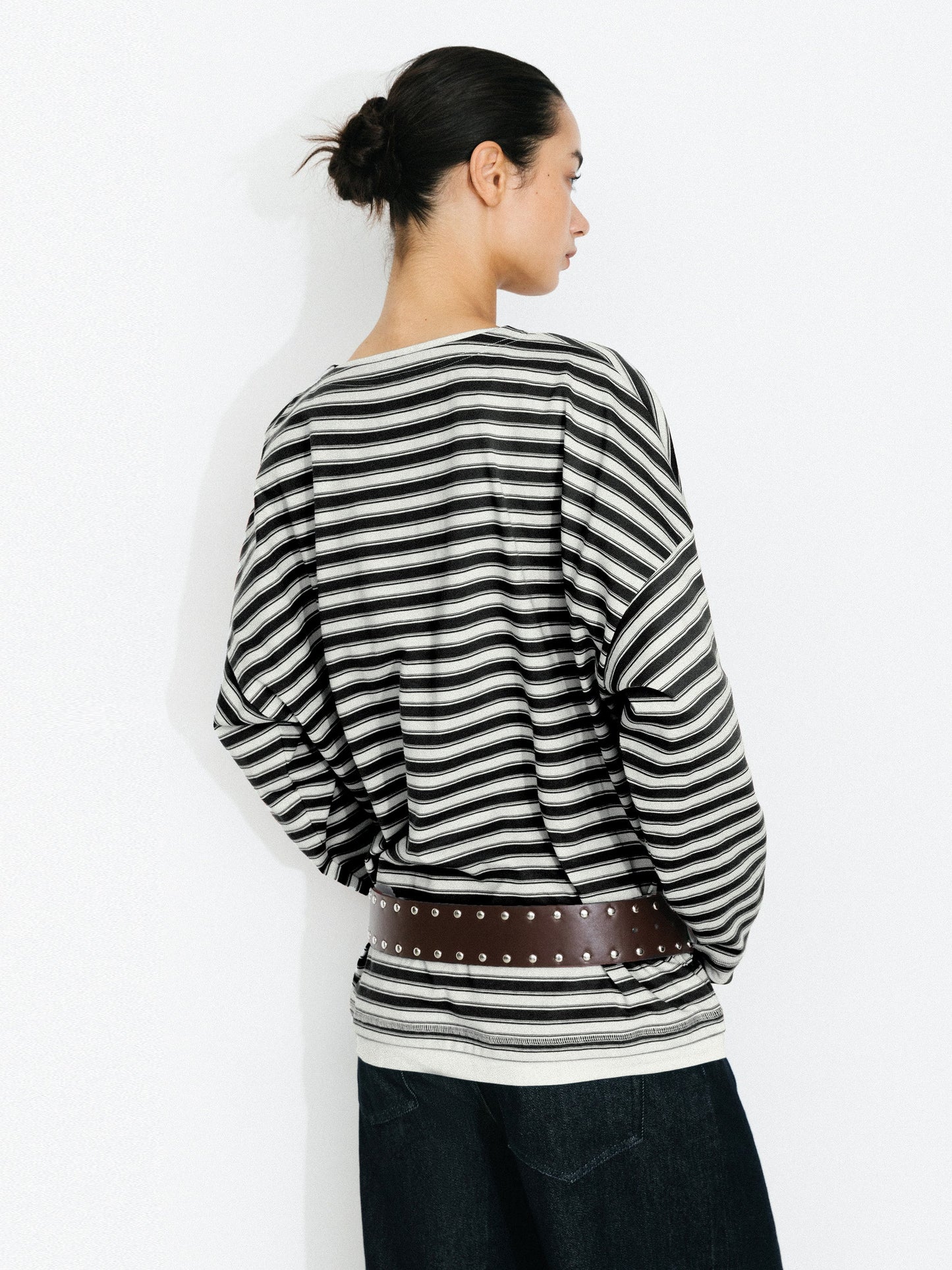 Contrast Stripe Oversized Long-Sleeve Top