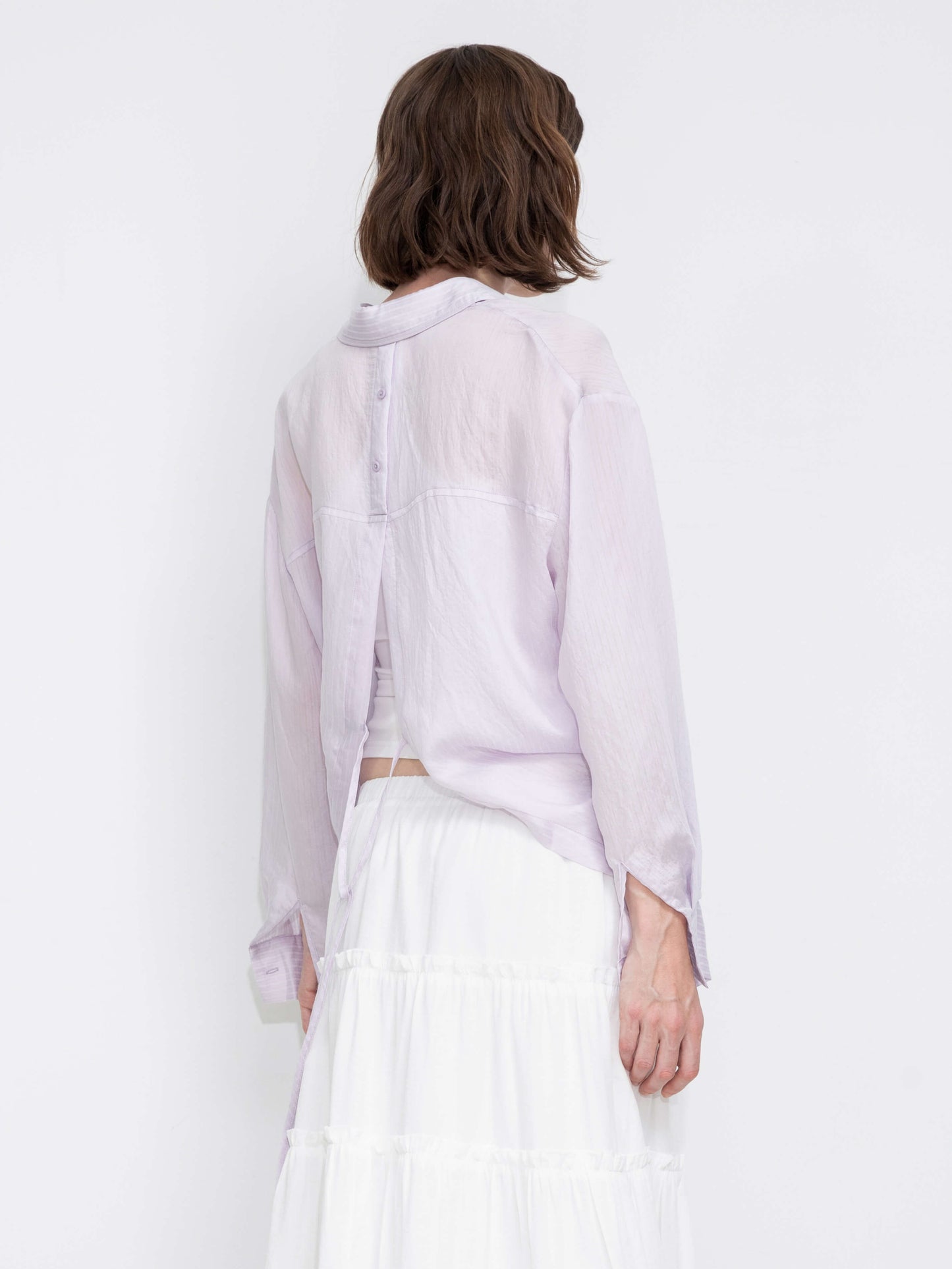 Semi-Sheer Oversized Striped Pattern Shirt