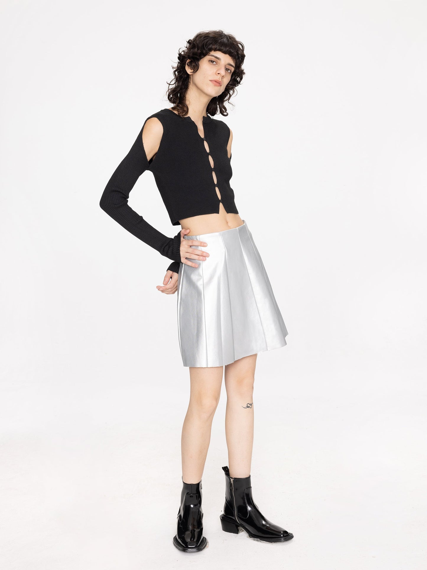 Pleated Faux Leather Skirt