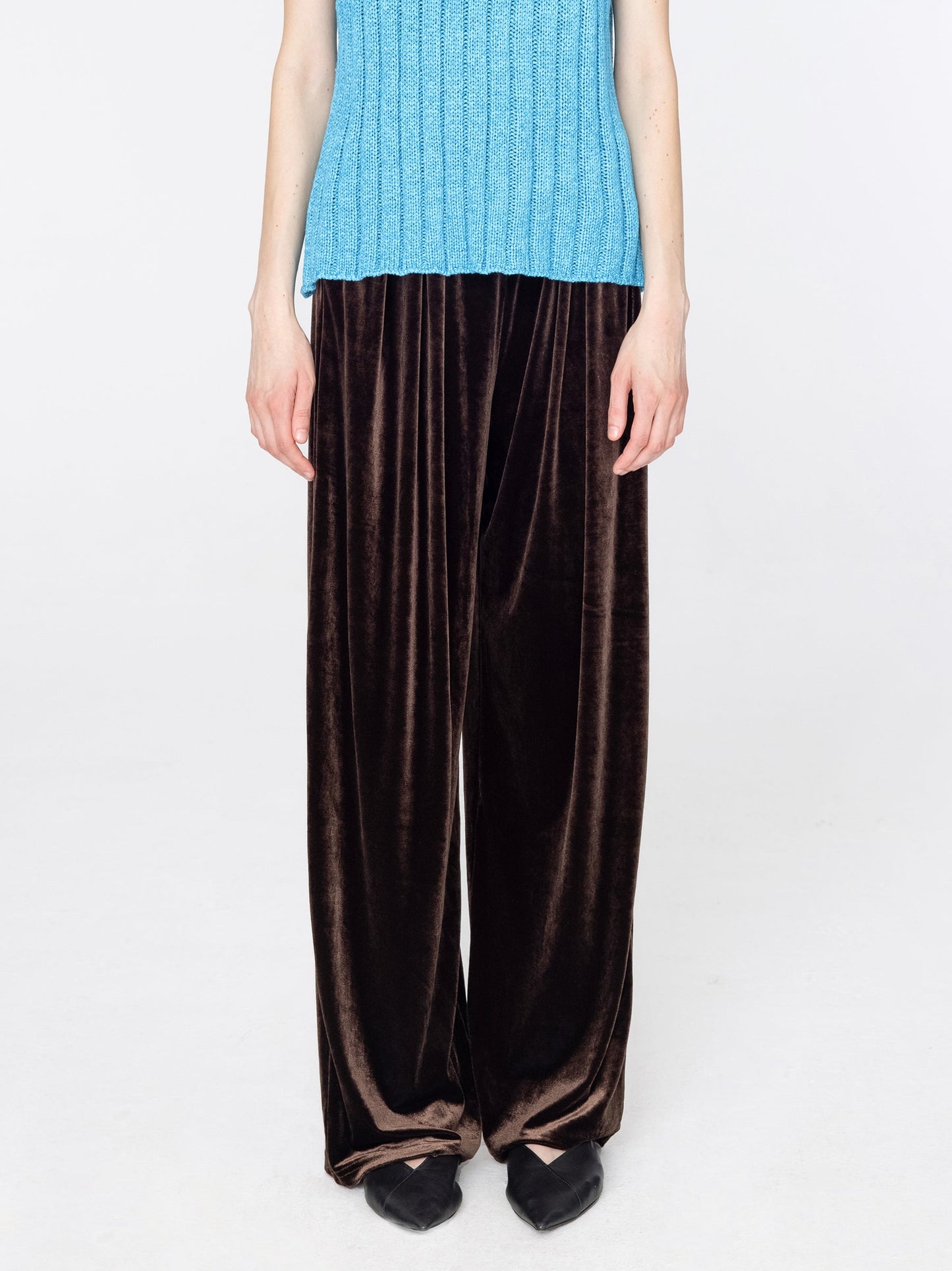 High Waisted Wide Leg Velvet Trousers
