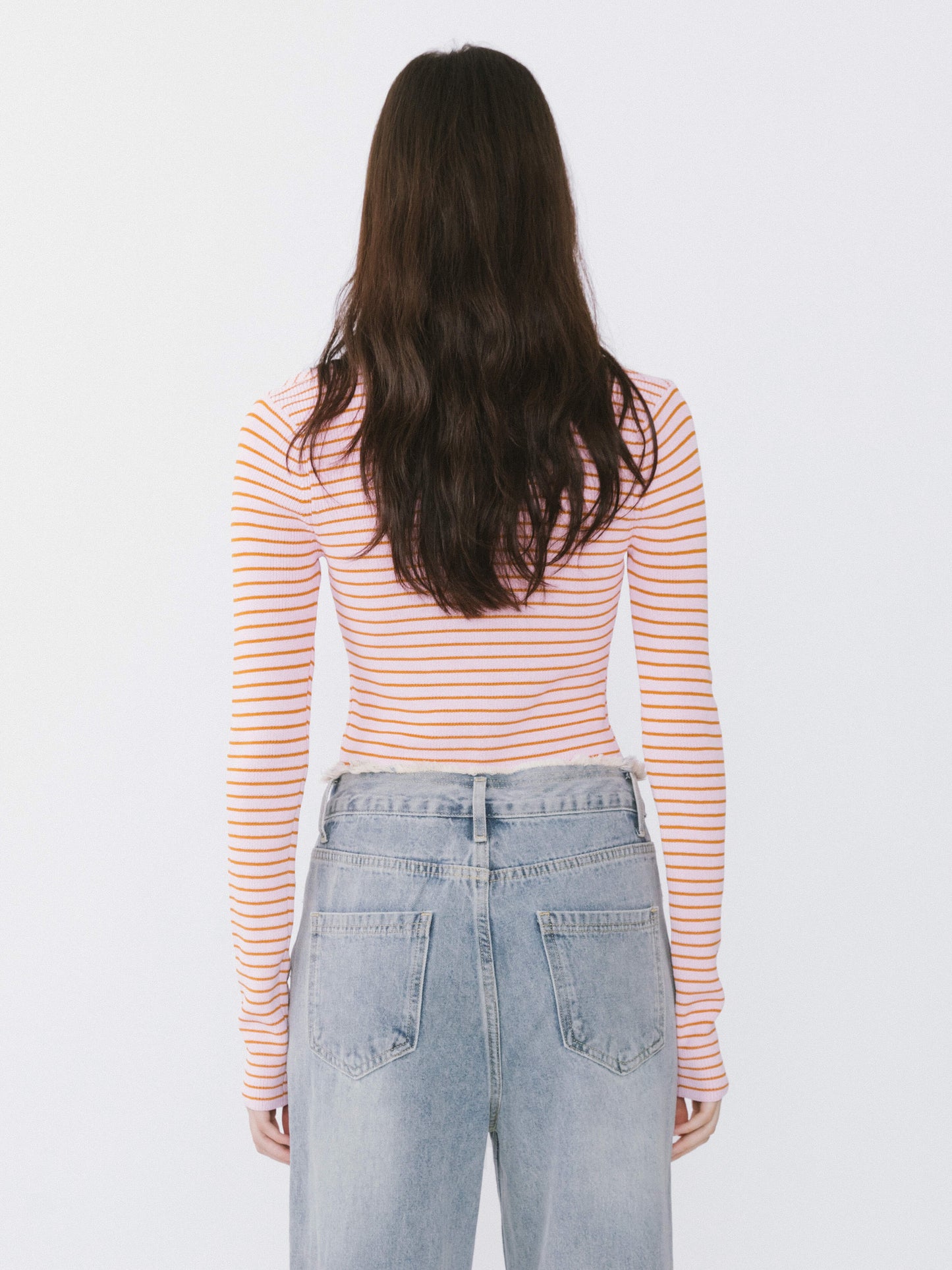 Chest Cut Out Striped Long Sleeve Top