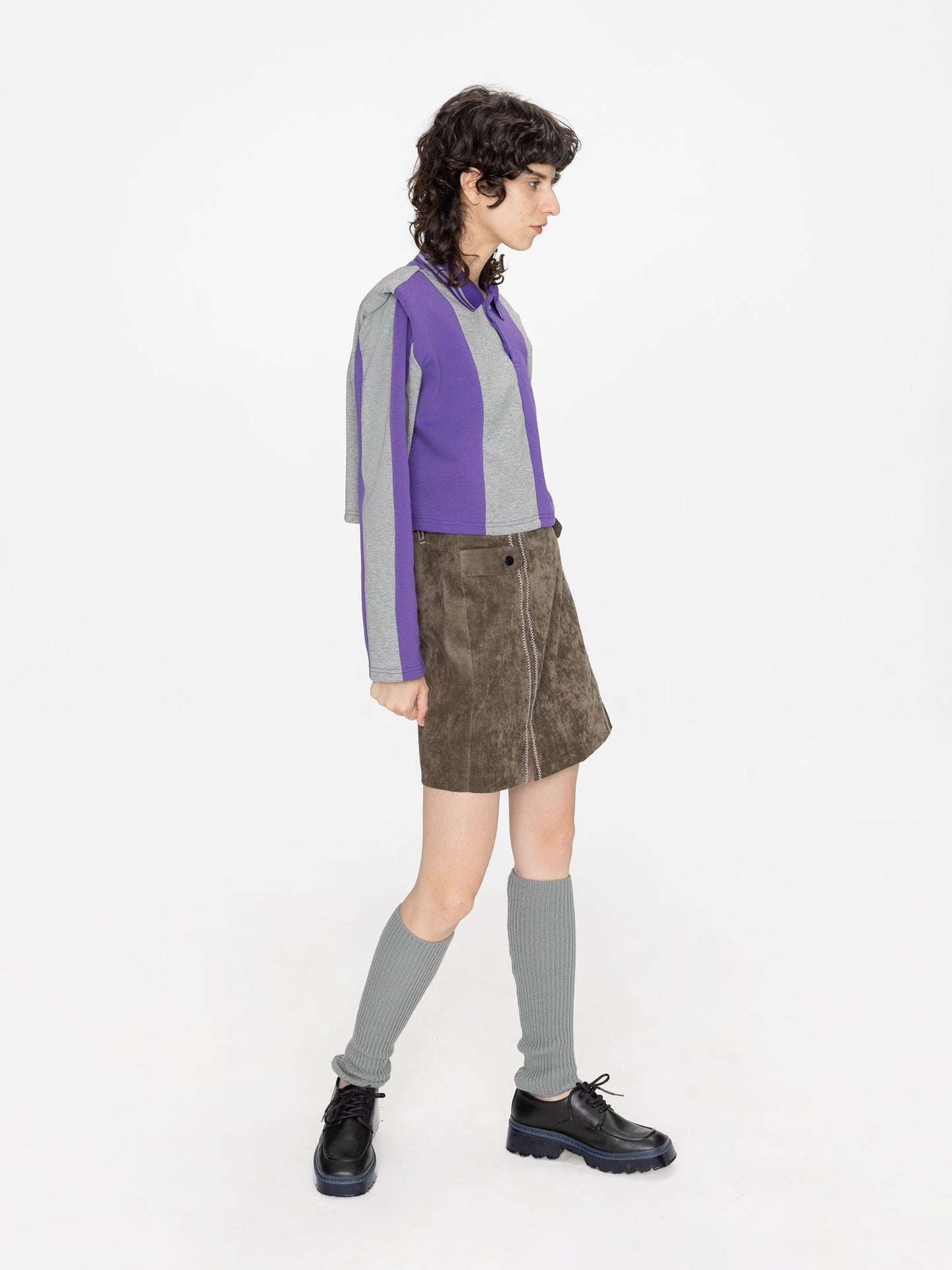 Striped Polo Top with Oversized Shoulders