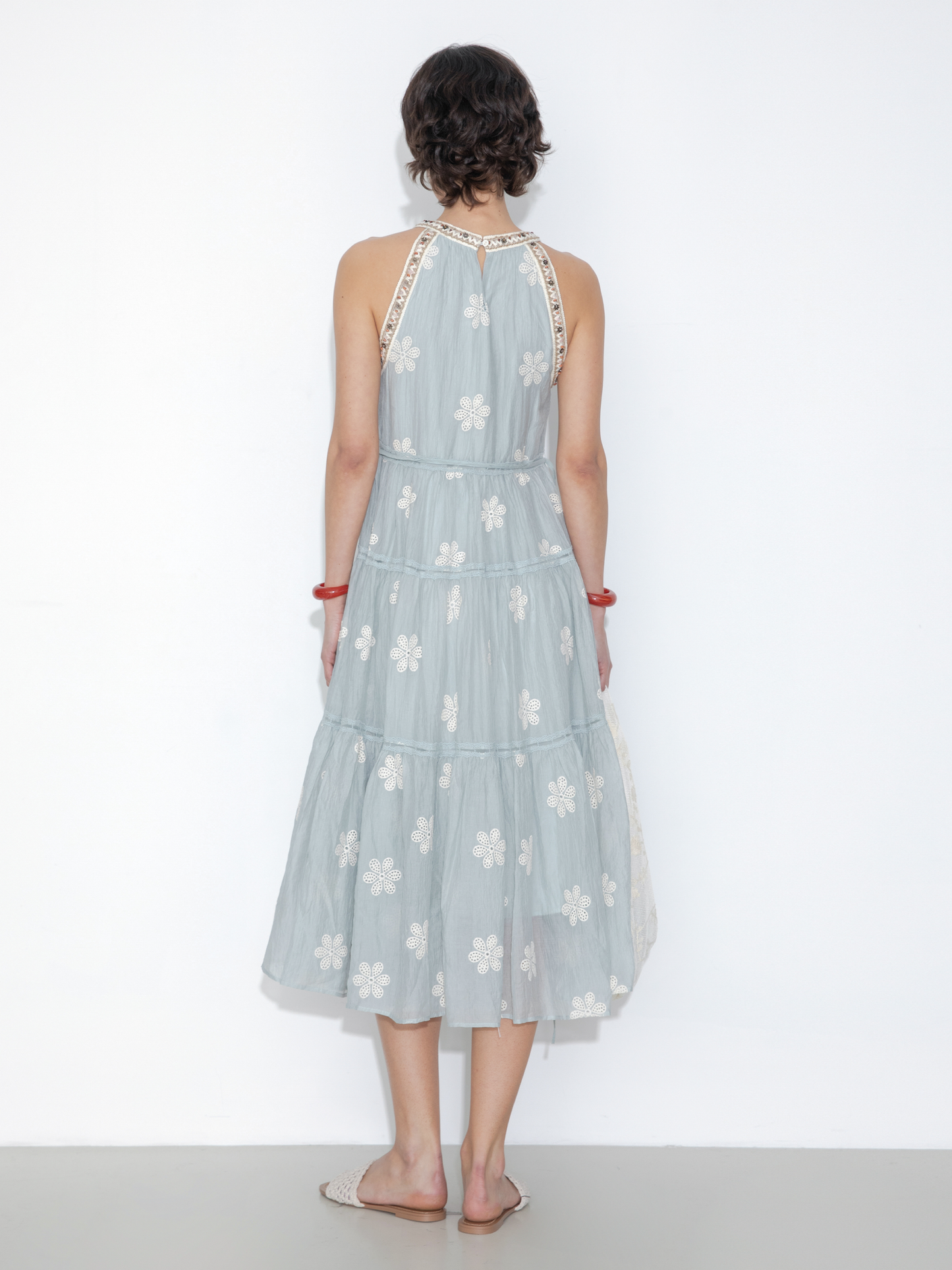 A-Line Halter Round-Neck Embroidered Maxi Dress