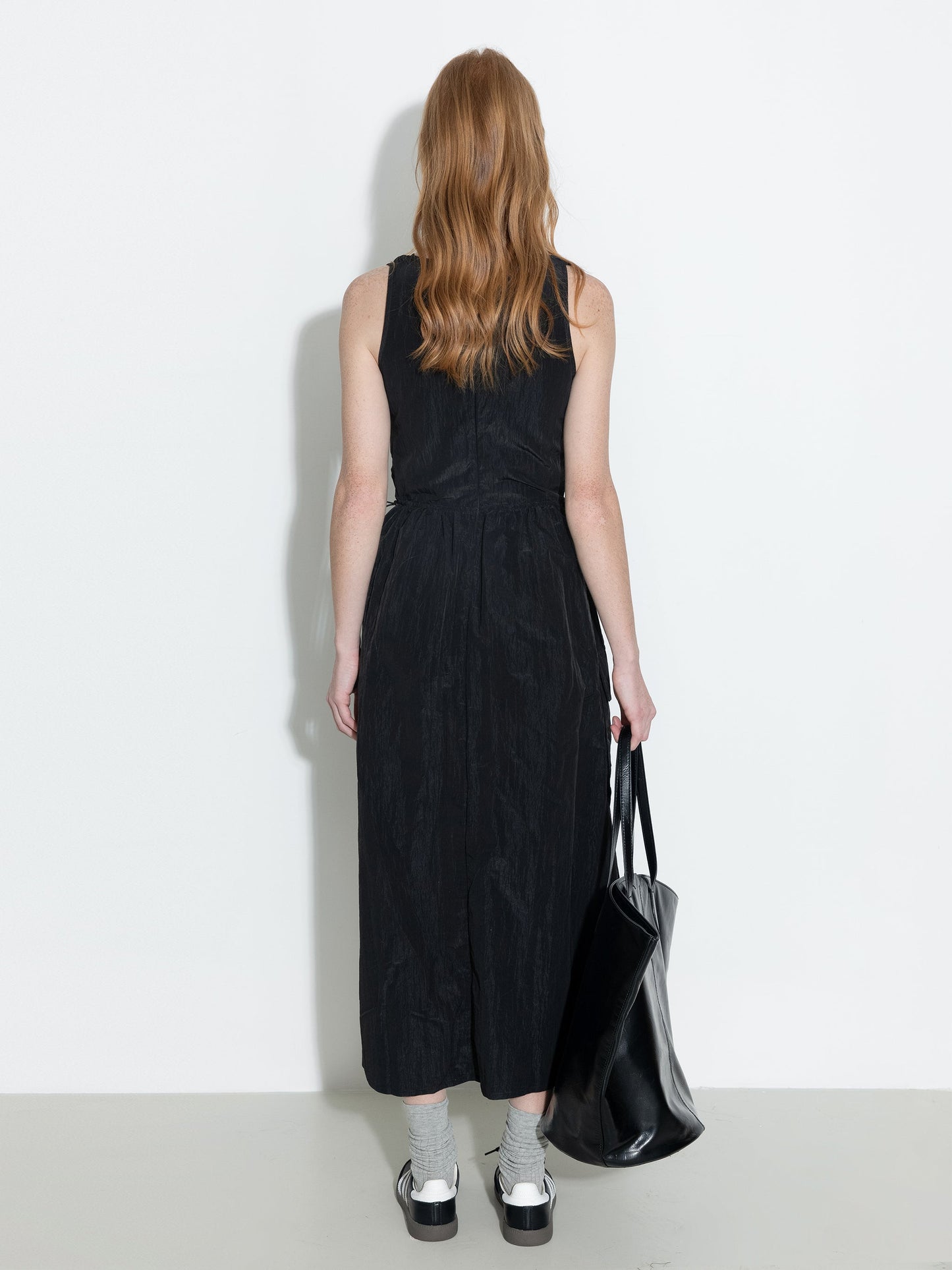 Drawstring Pleated V-Neck Sleeveless Dress