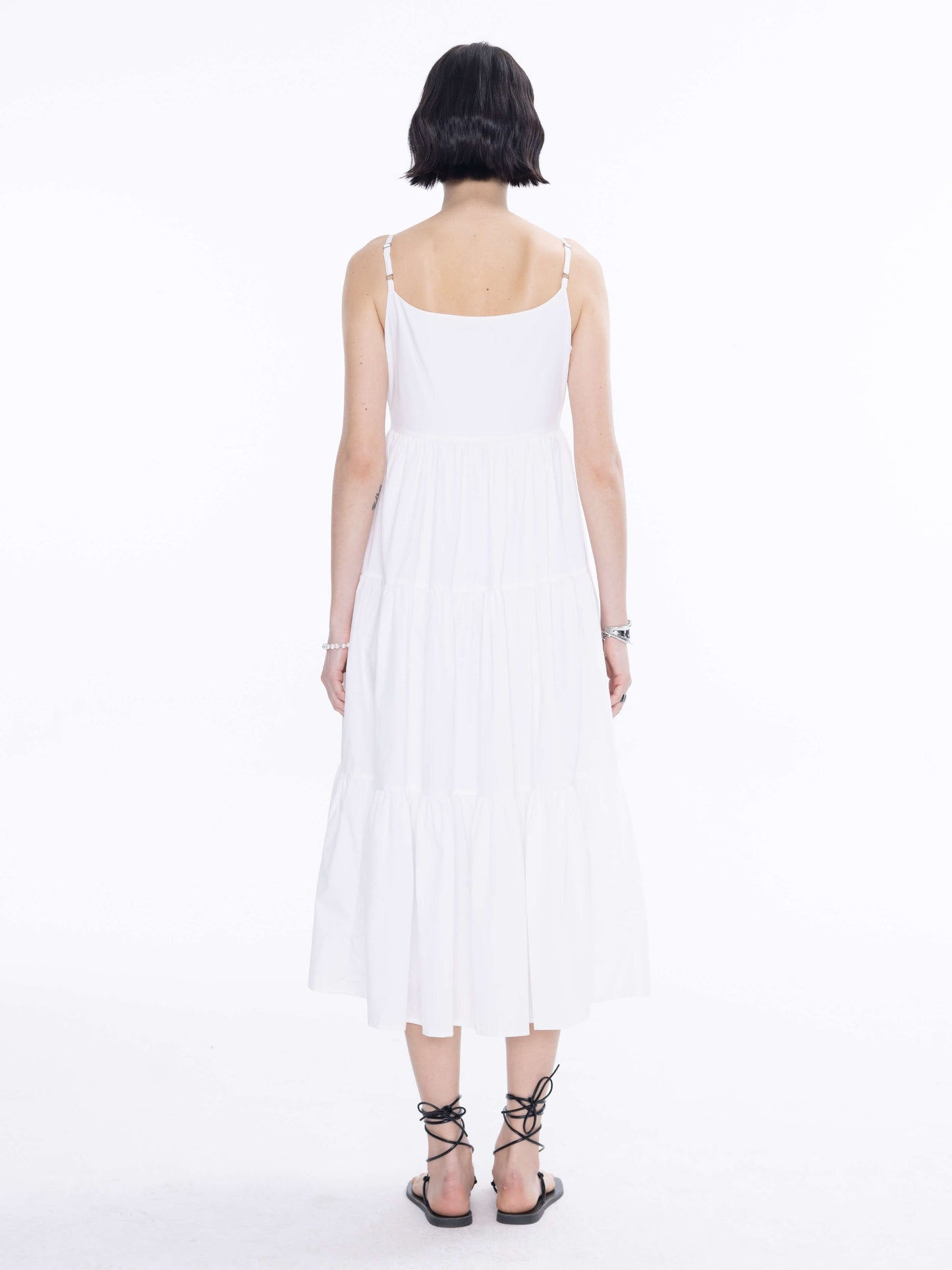 Pinstripe Spaghetti Strap Tiered Dress