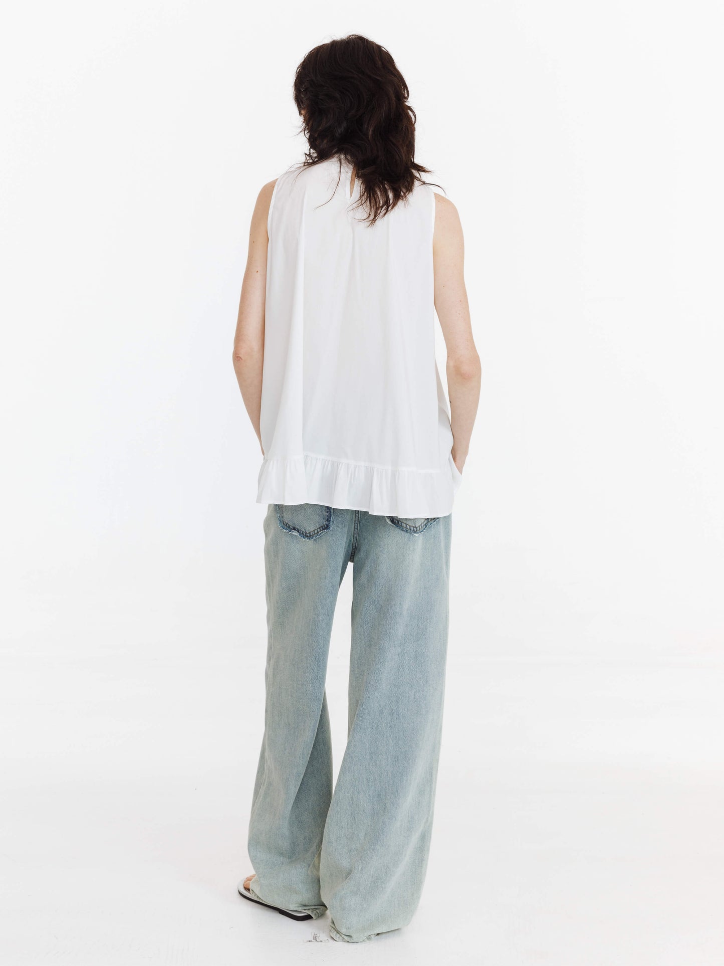 Ruffle Stand Collar Tie A-line Tank Top