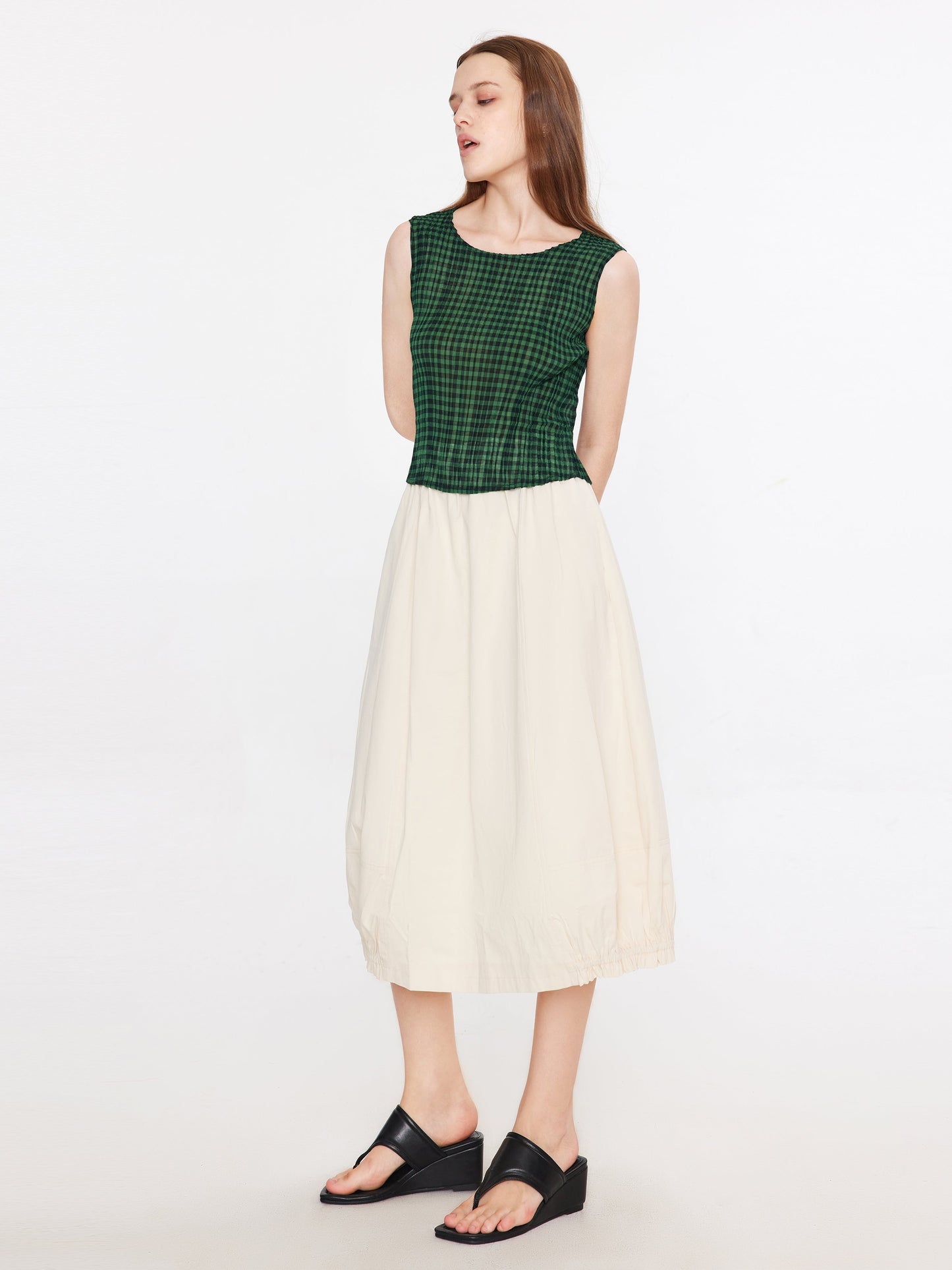 Elasticated Waist A-line Midi Skirt