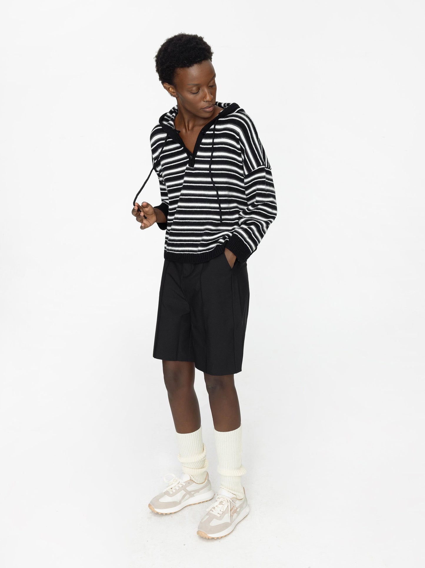Striped Hood Knit Cardigan