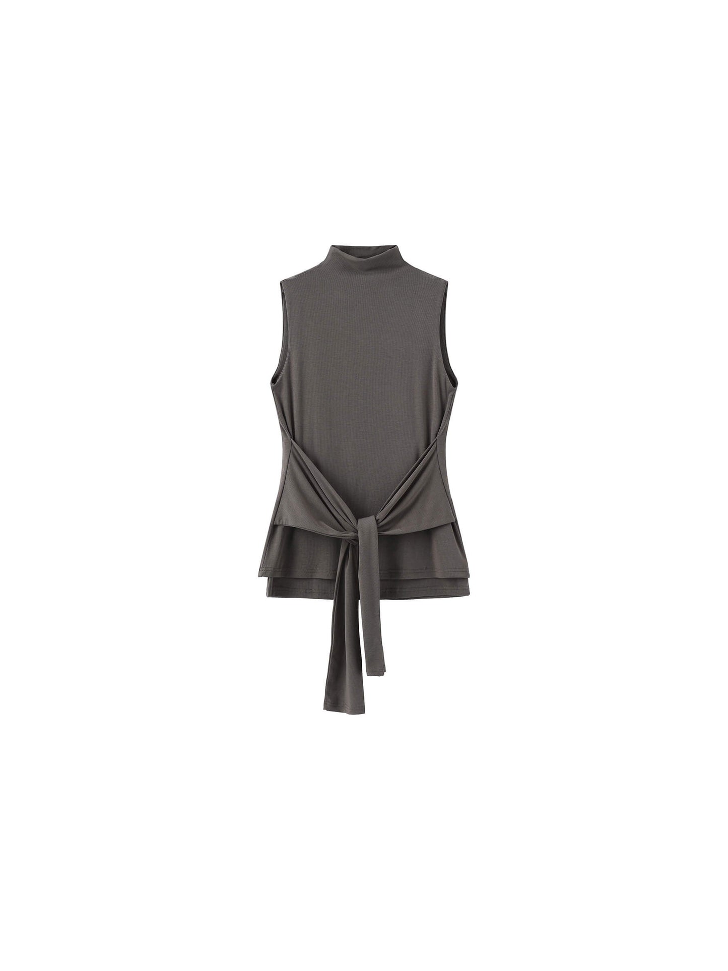 Tie-Detail Sleeveless Mock Neck Top