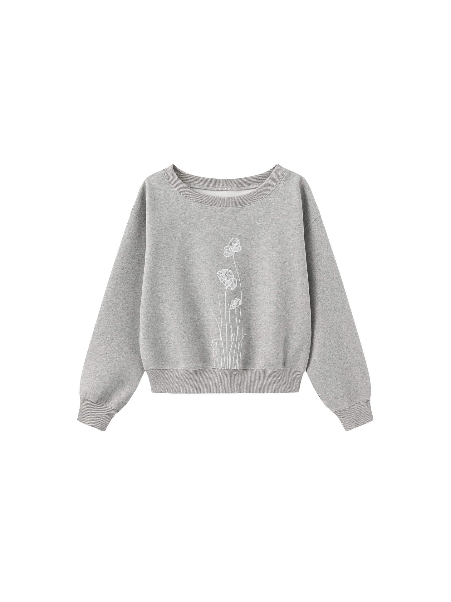 Lace Print Oversized Sweatshirt with Wide Neckline