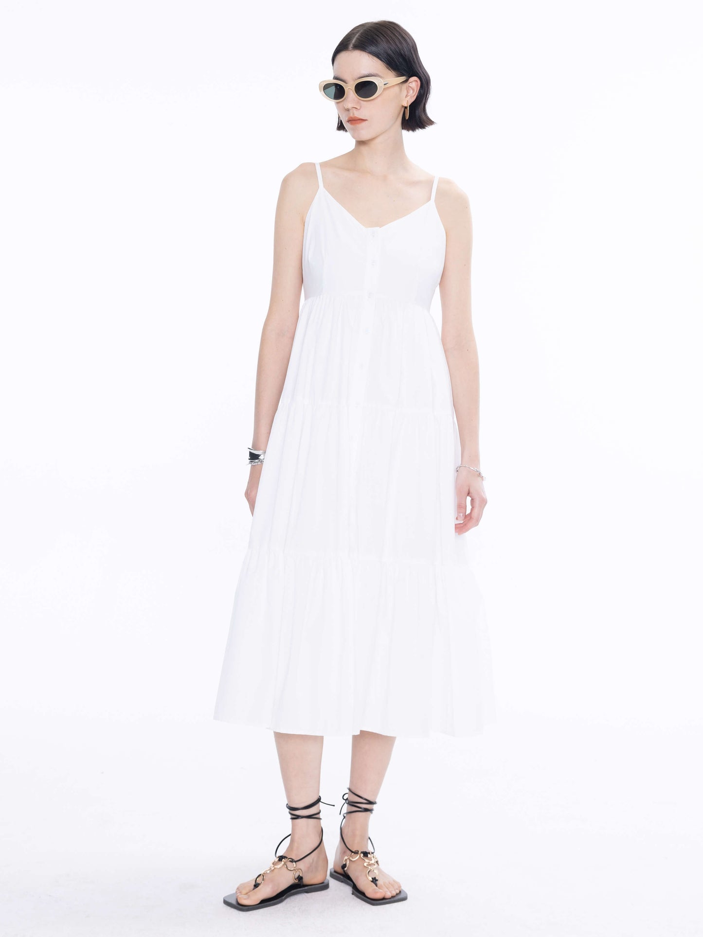 Pinstripe Spaghetti Strap Tiered Dress