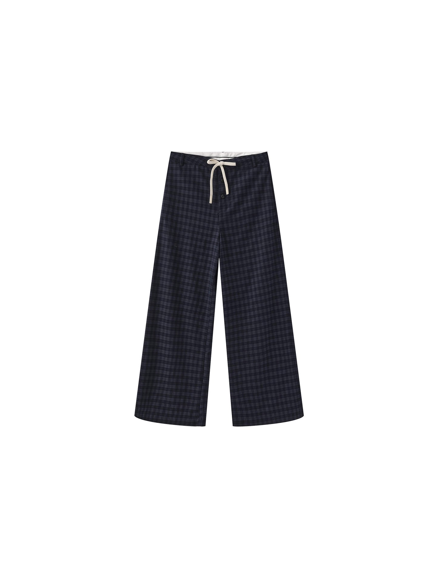 Drawstring Checkered Wide-Leg Casual Pants