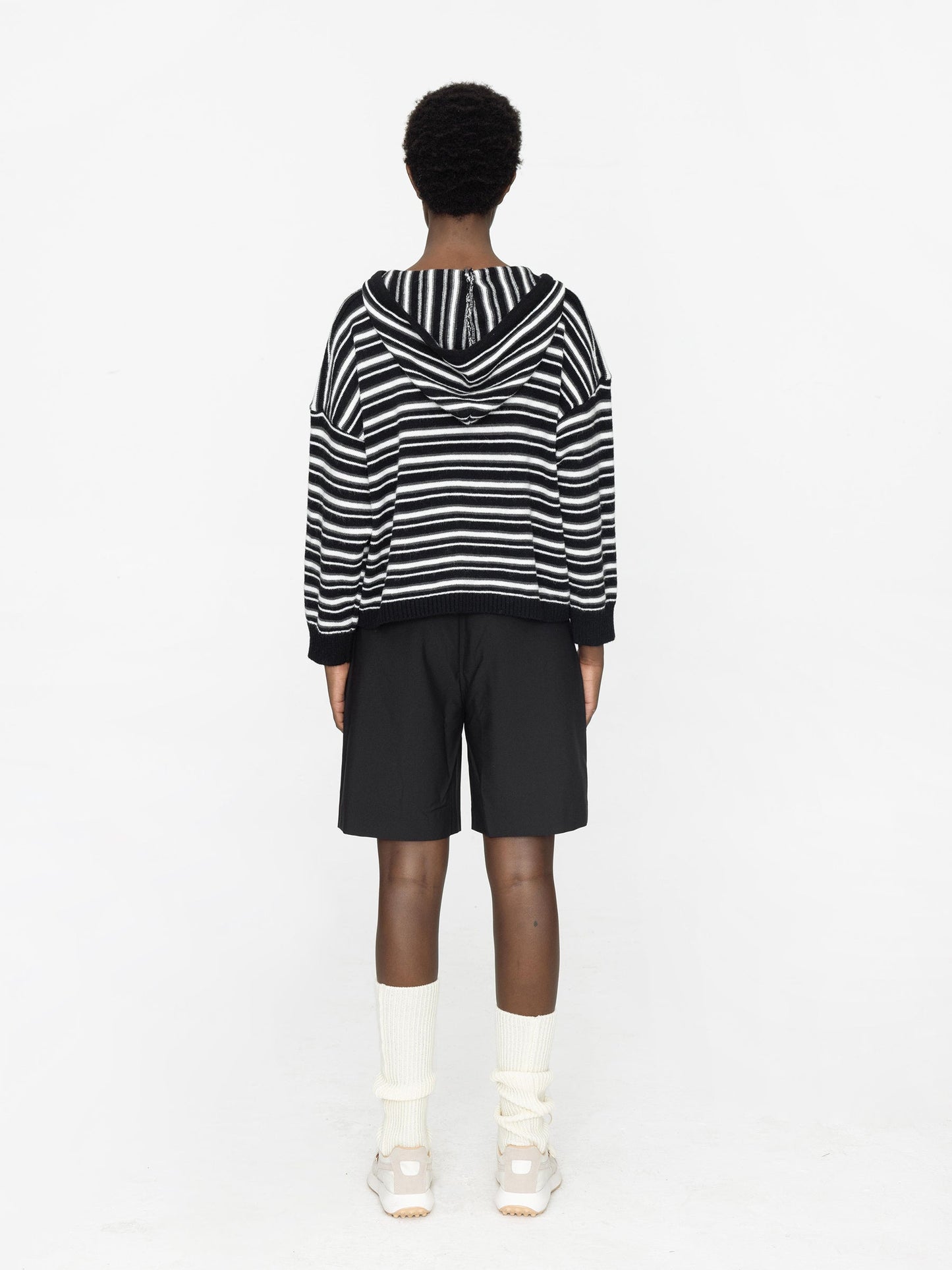 Striped Hood Knit Cardigan
