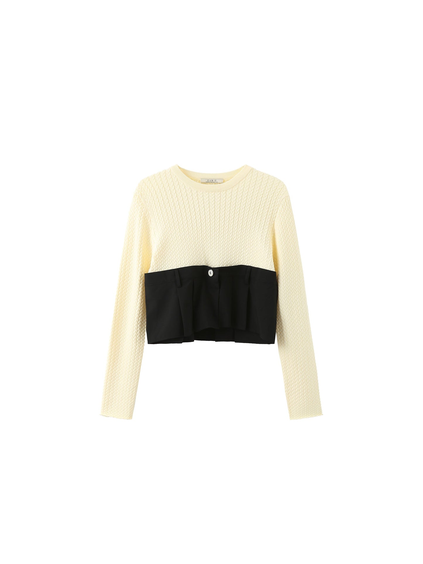 Cropped Knit Top with Shirting Panel