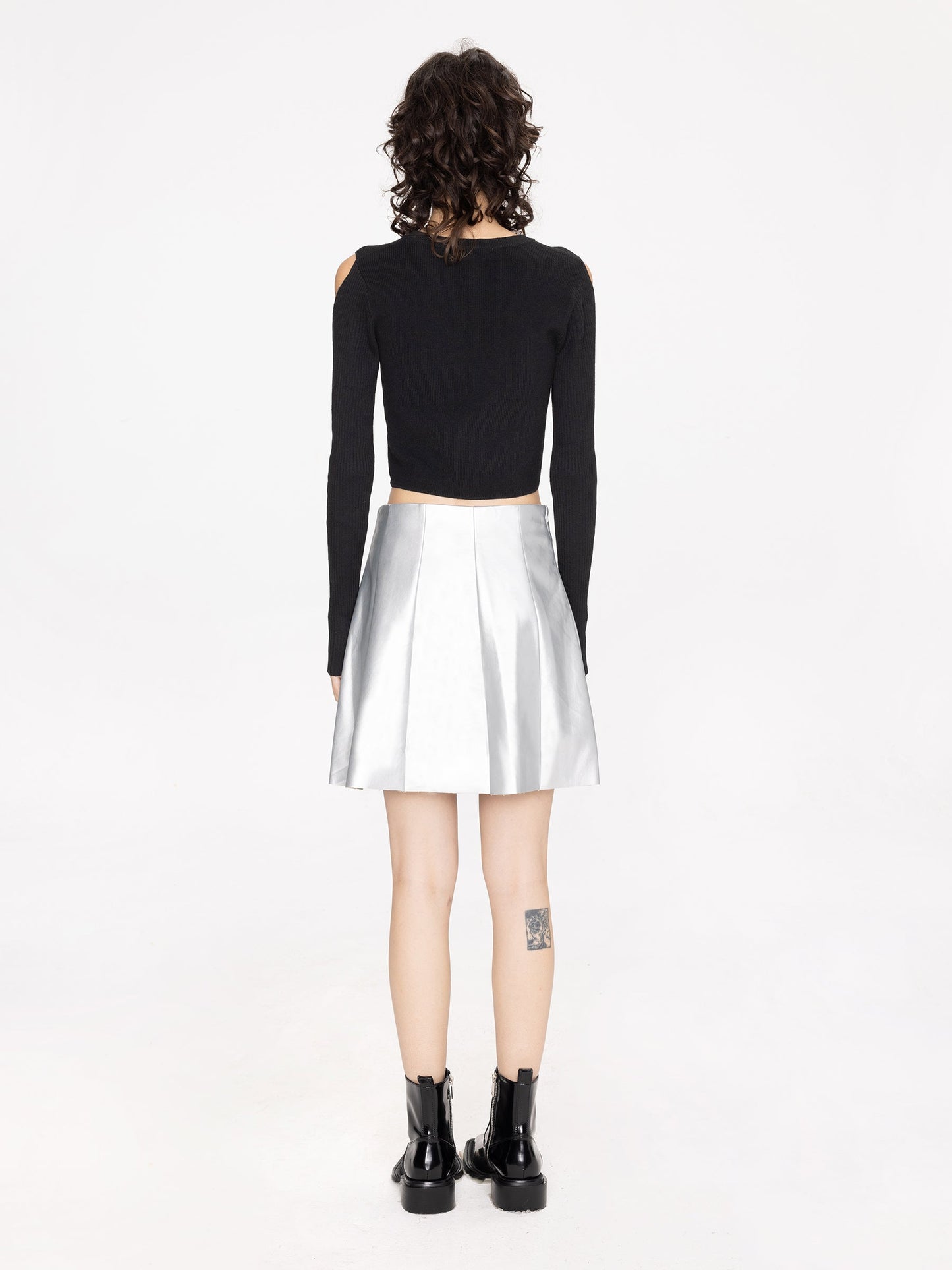 Pleated Faux Leather Skirt
