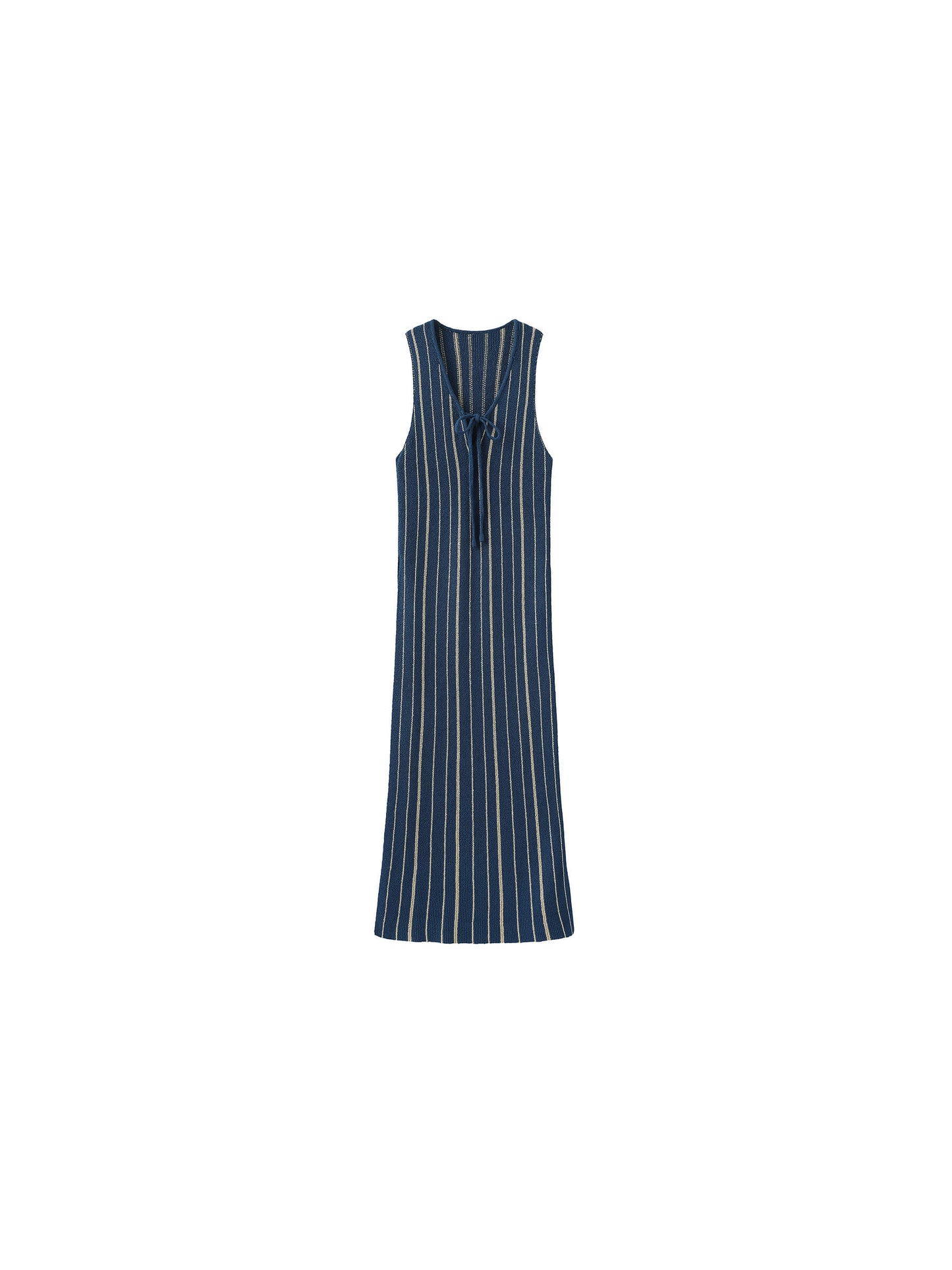High Slit Striped Knit Sleeveless Dress