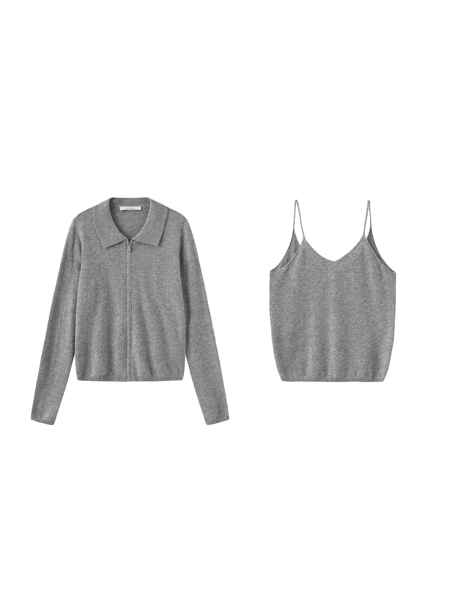 Zip-Up Collared Cropped Knit Cardigan & Vest Set