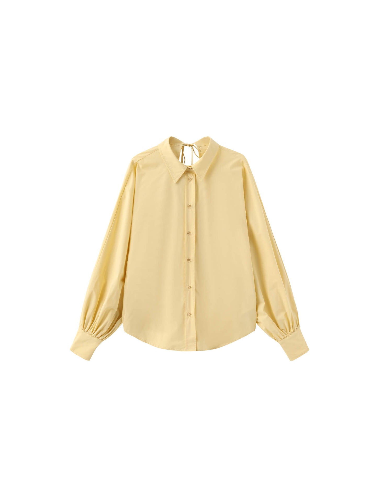 100% Cotton Oversized Balloon Sleeve Backless Tie Shirt