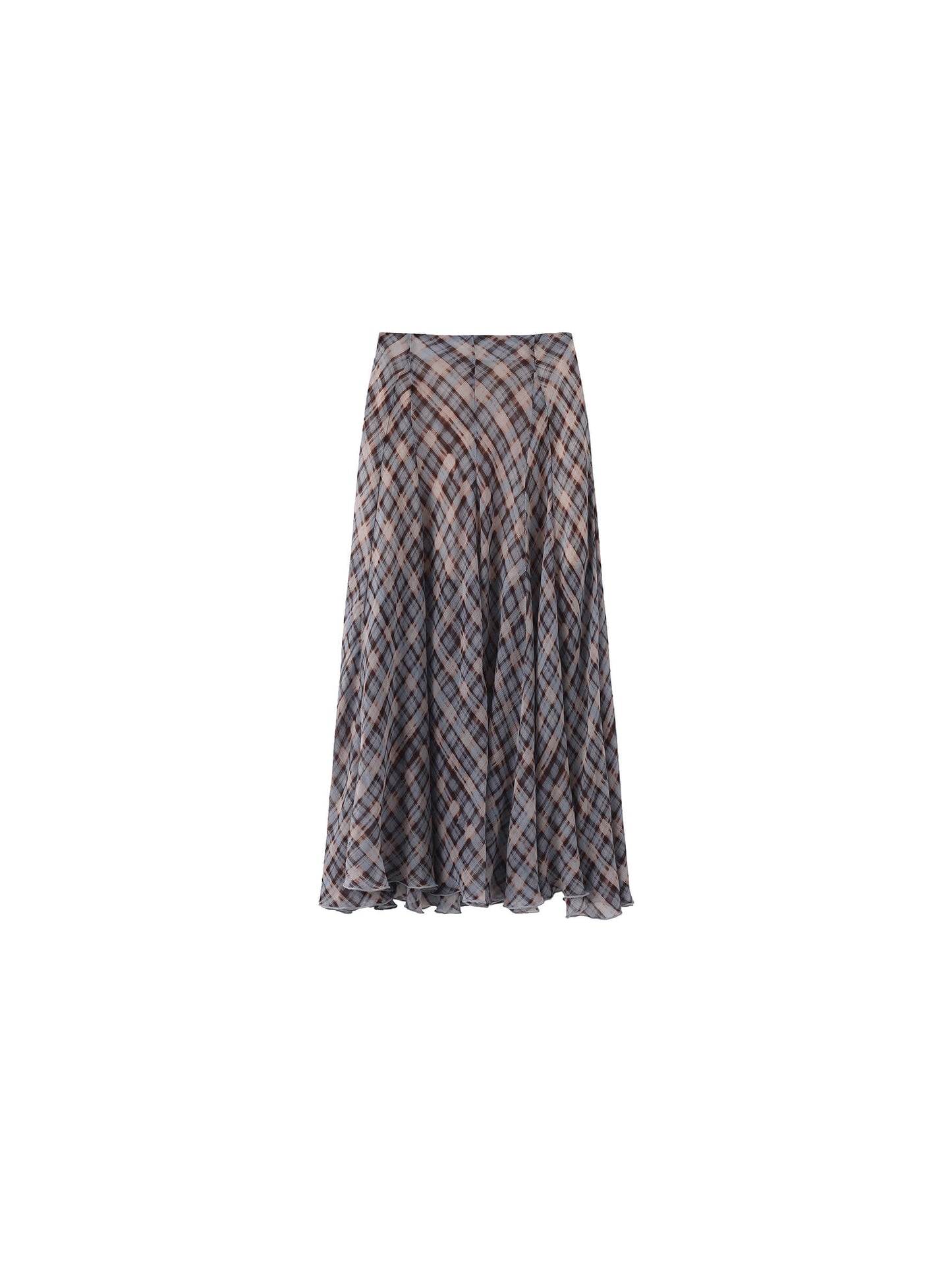 Asymmetrical Flowy Check Maxi Skirt-Blue