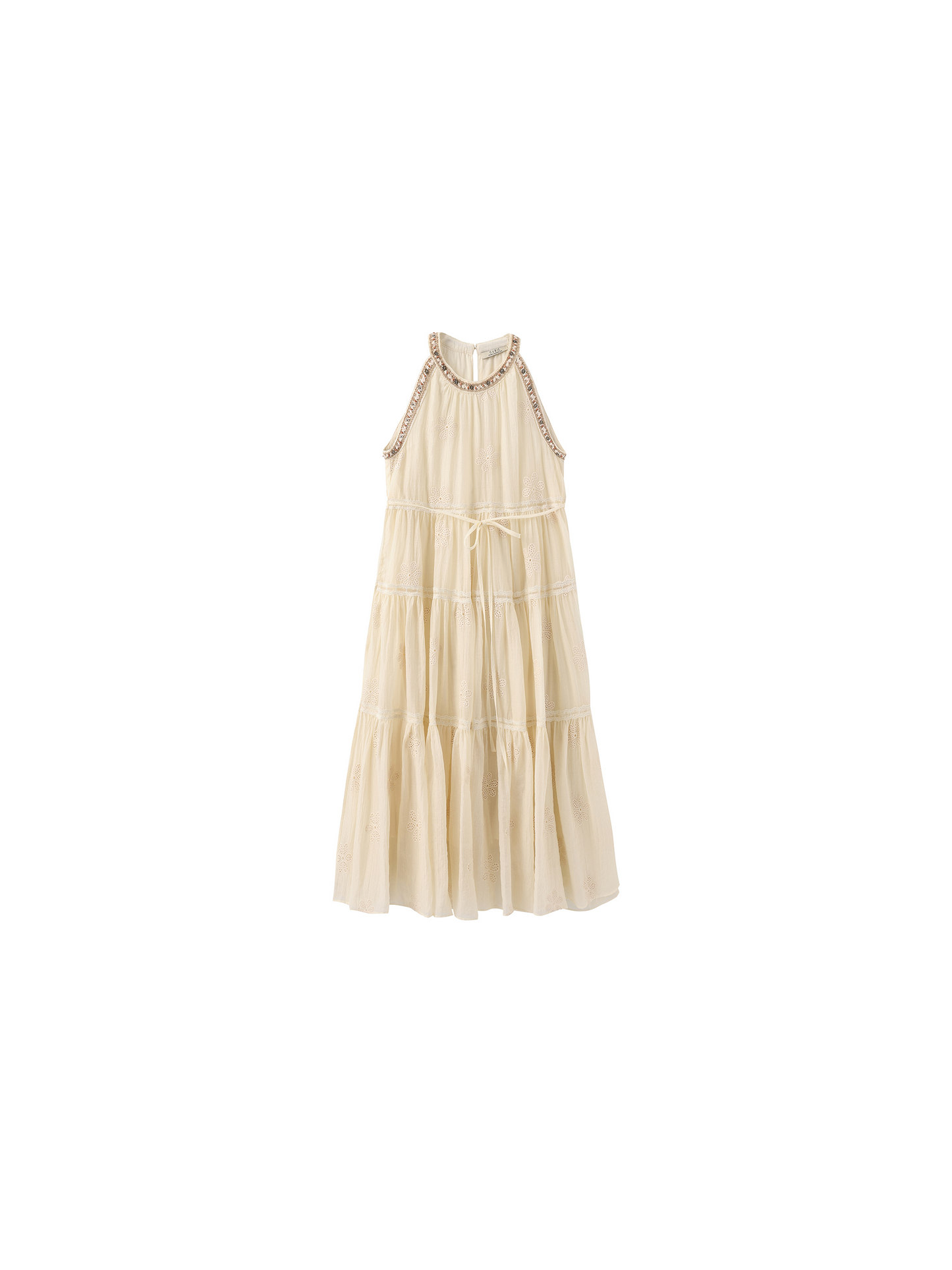 A-Line Halter Round-Neck Embroidered Maxi Dress