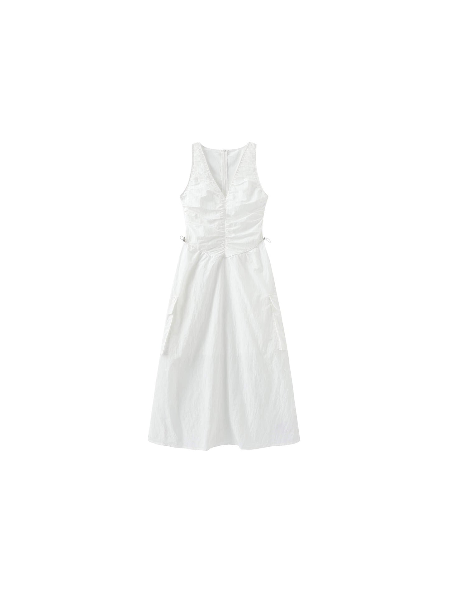 Drawstring Pleated V-Neck Sleeveless Dress