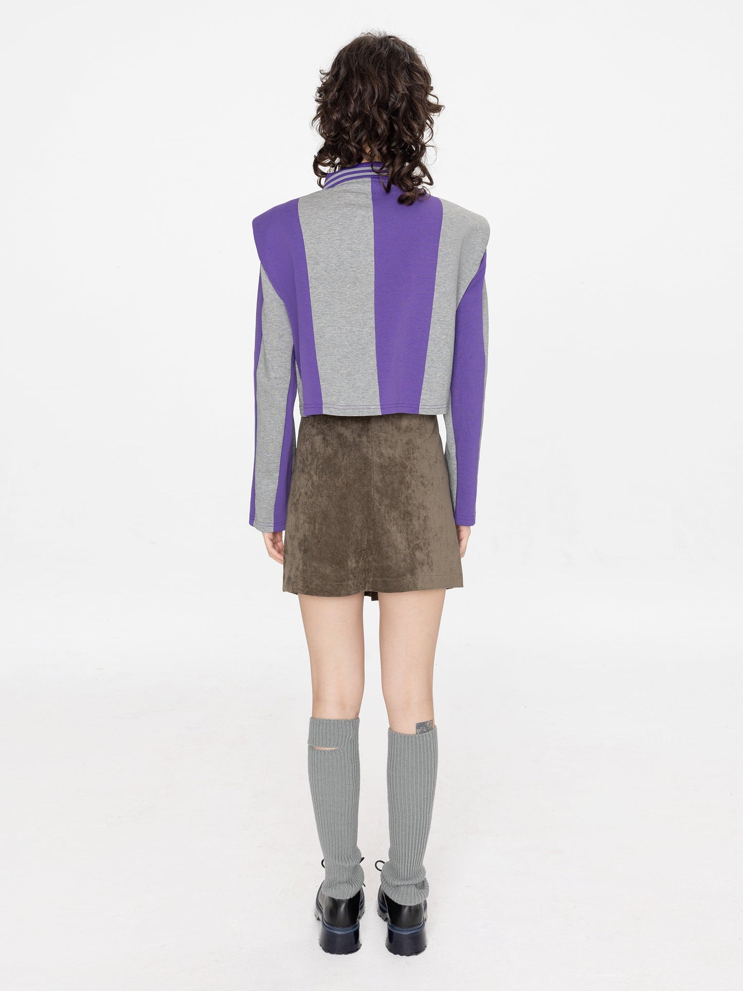 Striped Polo Top with Oversized Shoulders