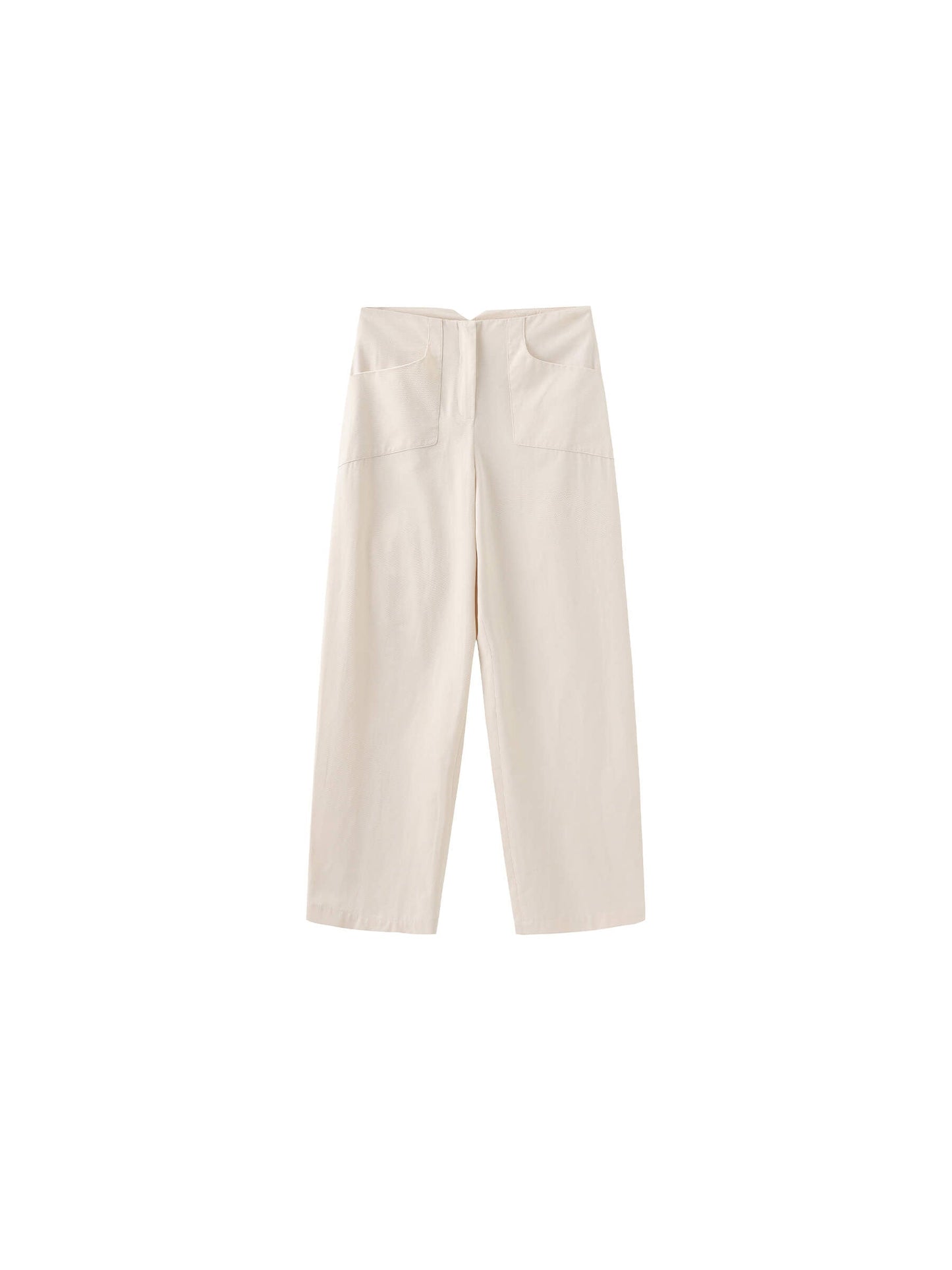 High Waisted Cotton Straight Trousers