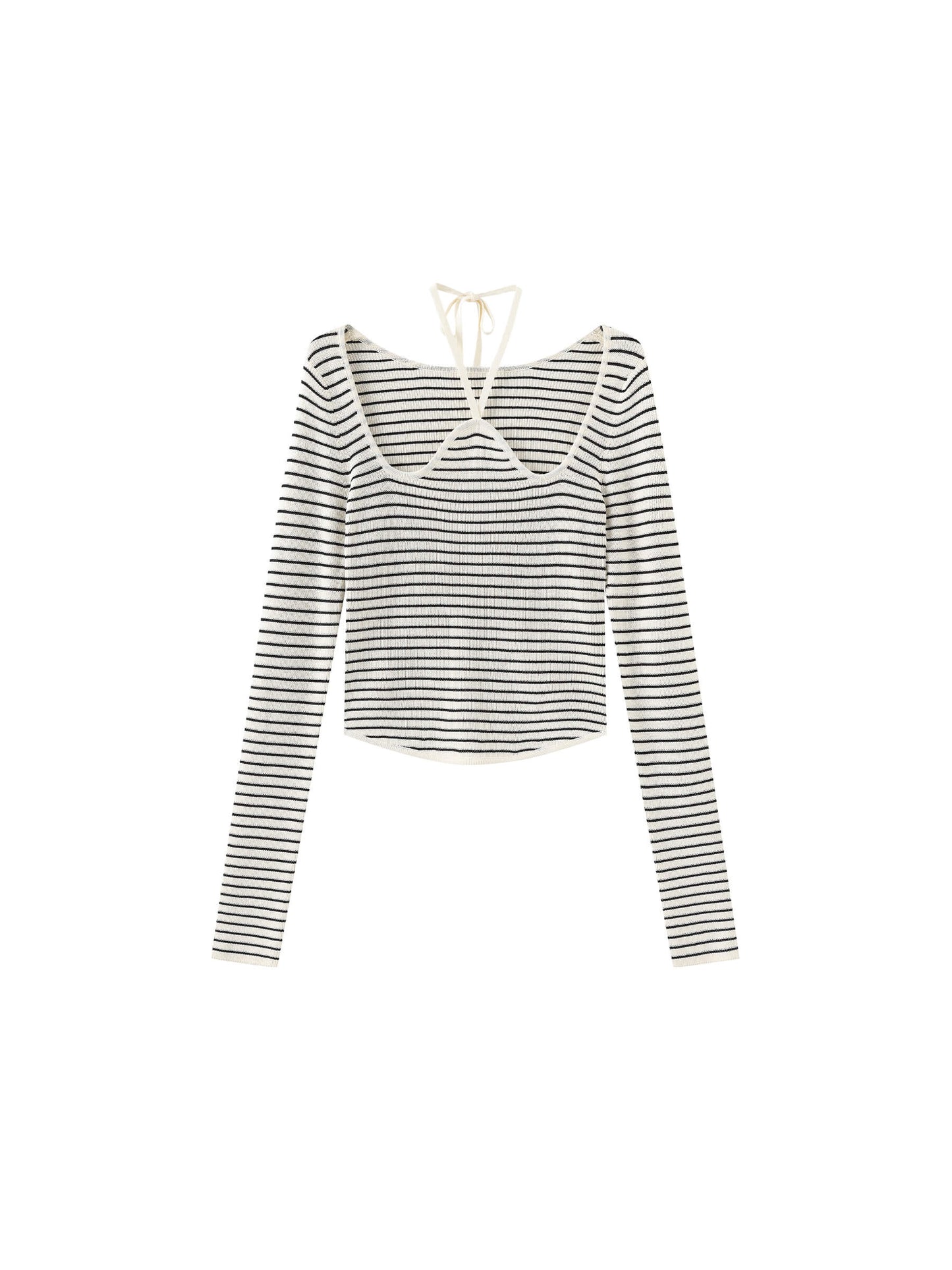 Chest Cut Out Striped Long Sleeve Top