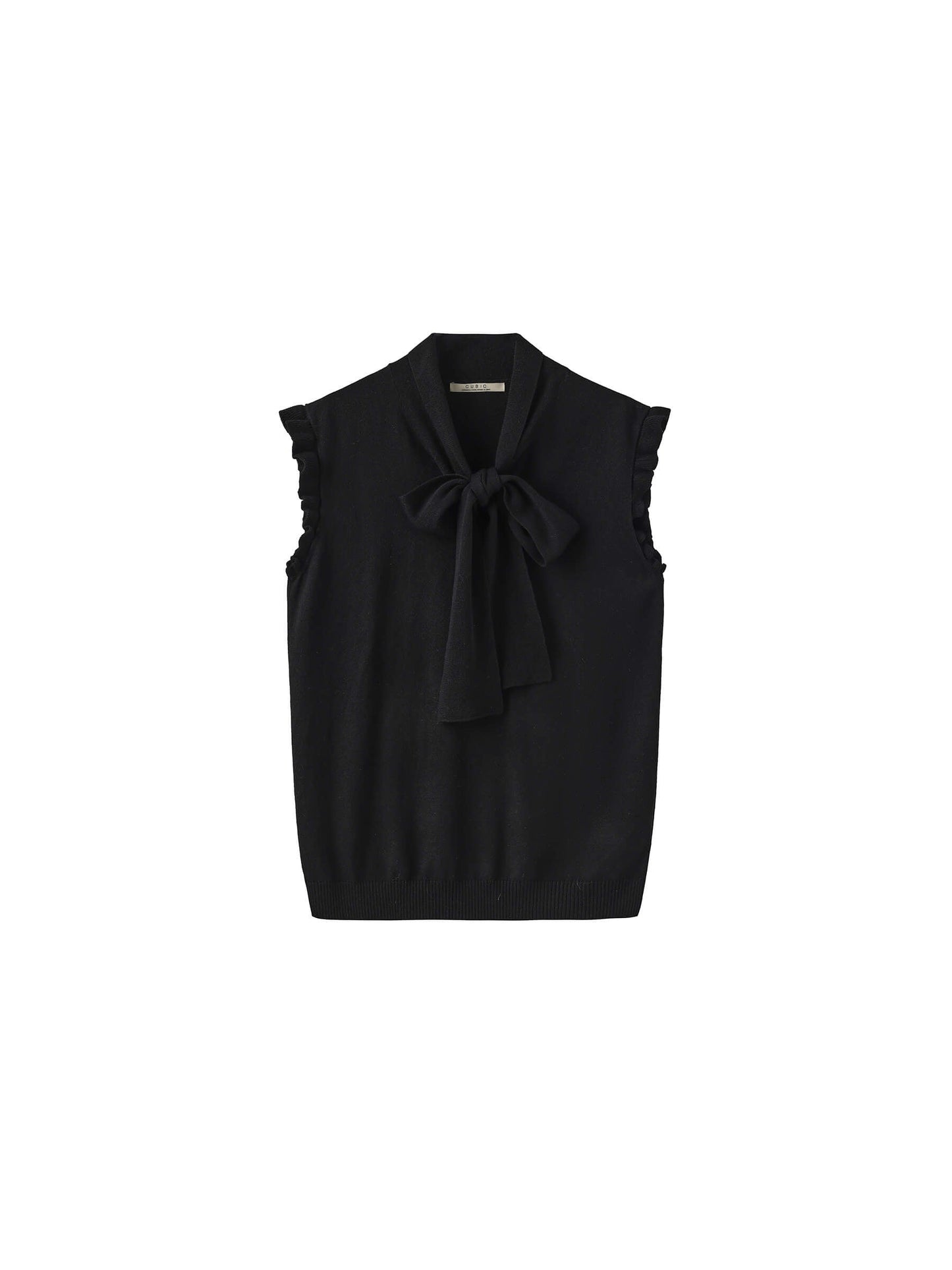 Ruffled Sleeve Sleeveless Knit Top with Attached Scarf