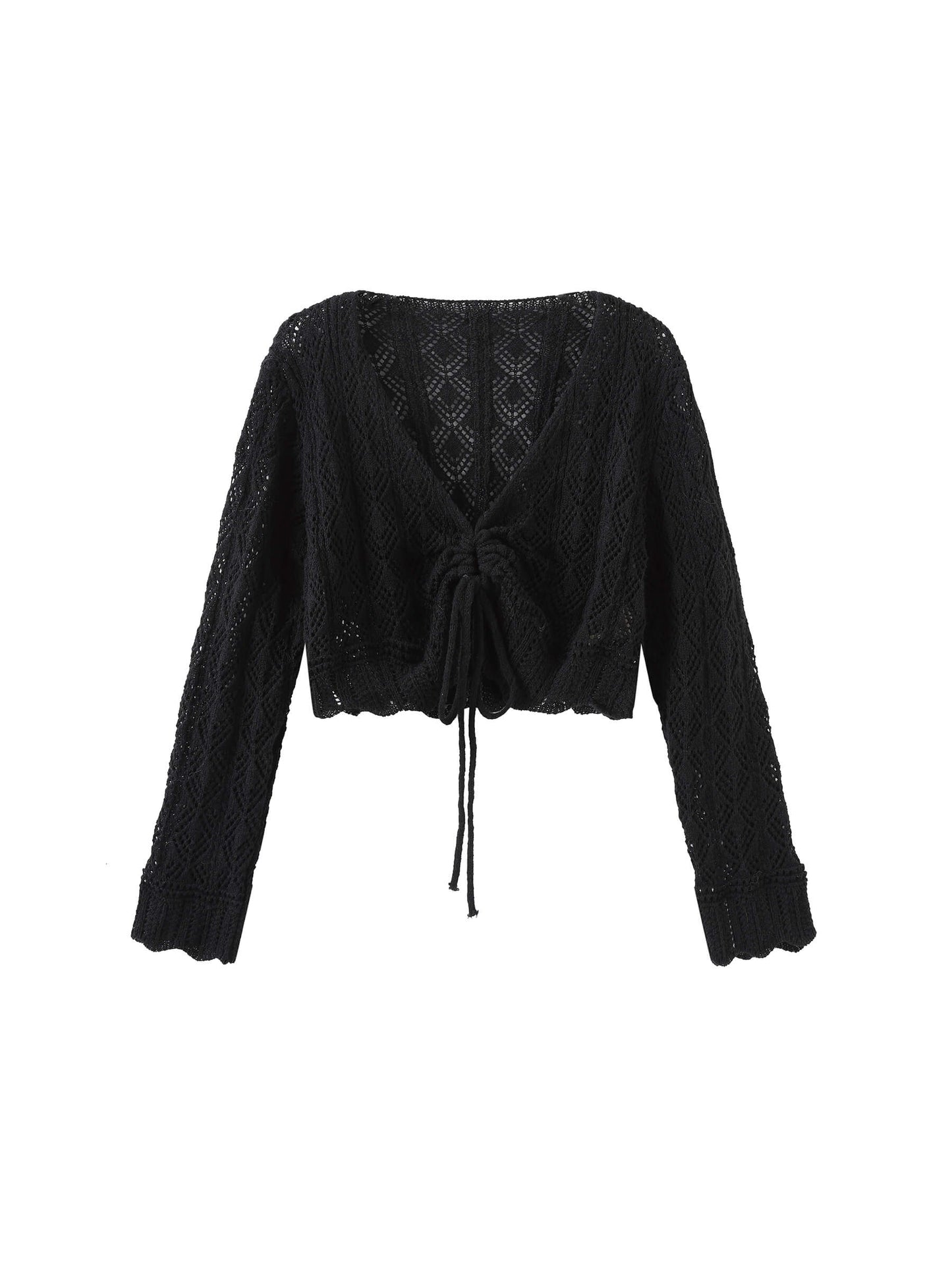 Thin Knit V-Neck Drawstring Top