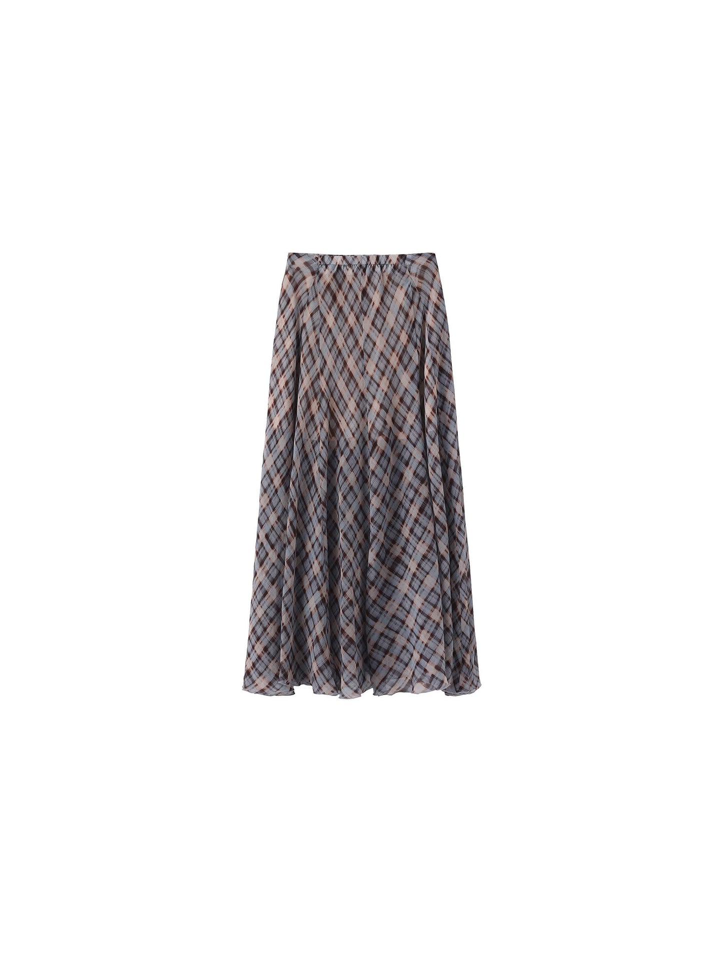 Asymmetrical Flowy Check Maxi Skirt-Blue