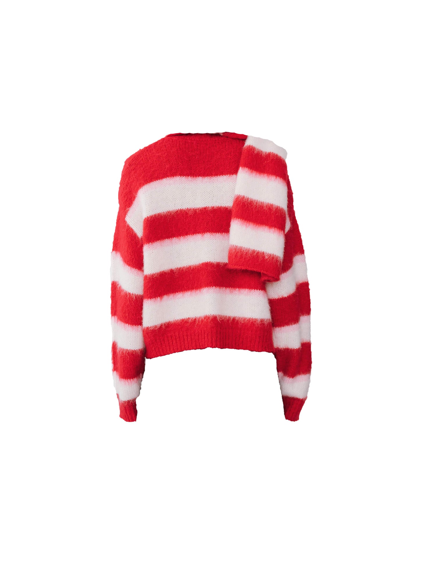 Striped Color Block Wool Knit Cardigan With Scarf