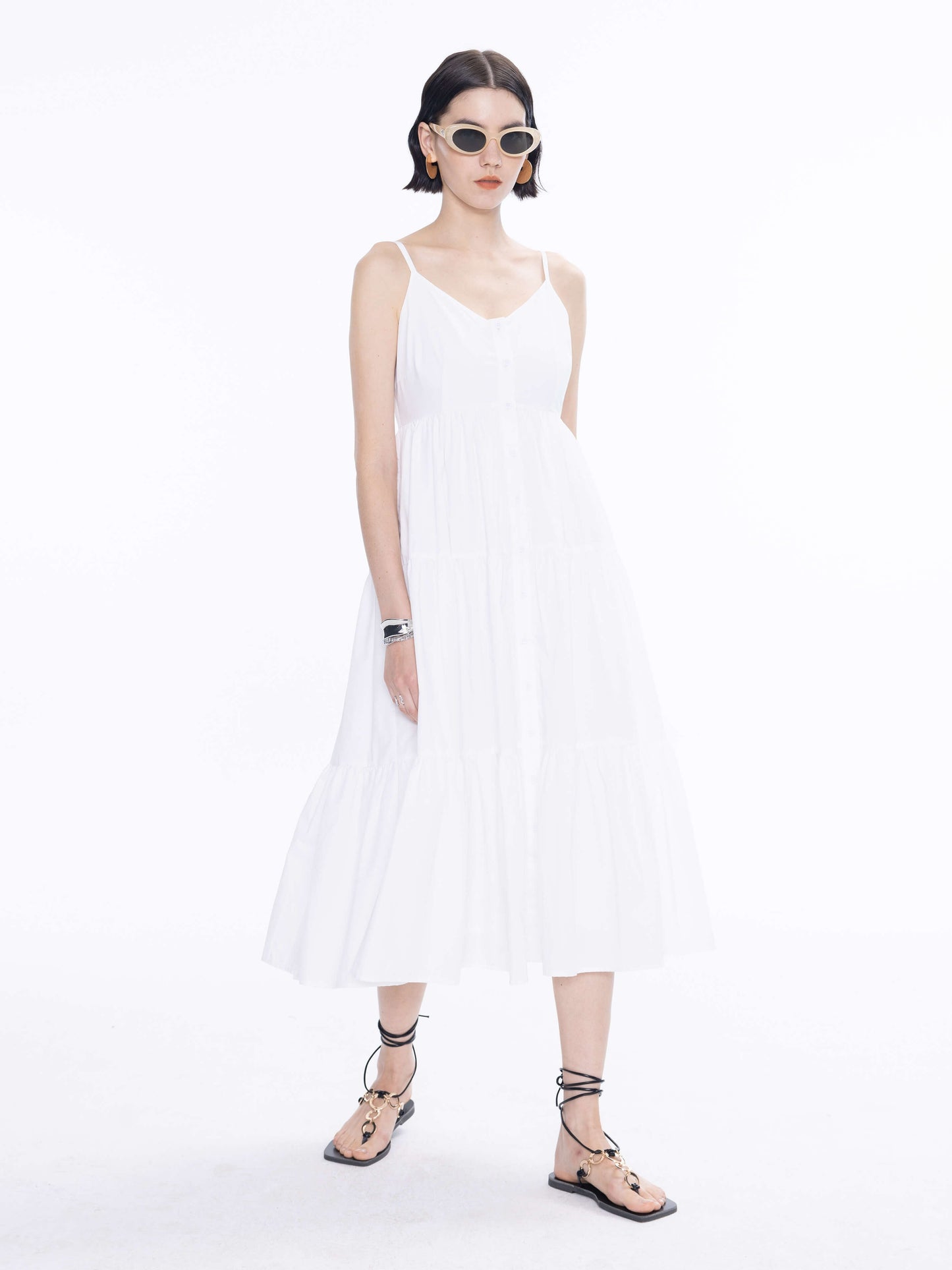 Pinstripe Spaghetti Strap Tiered Dress