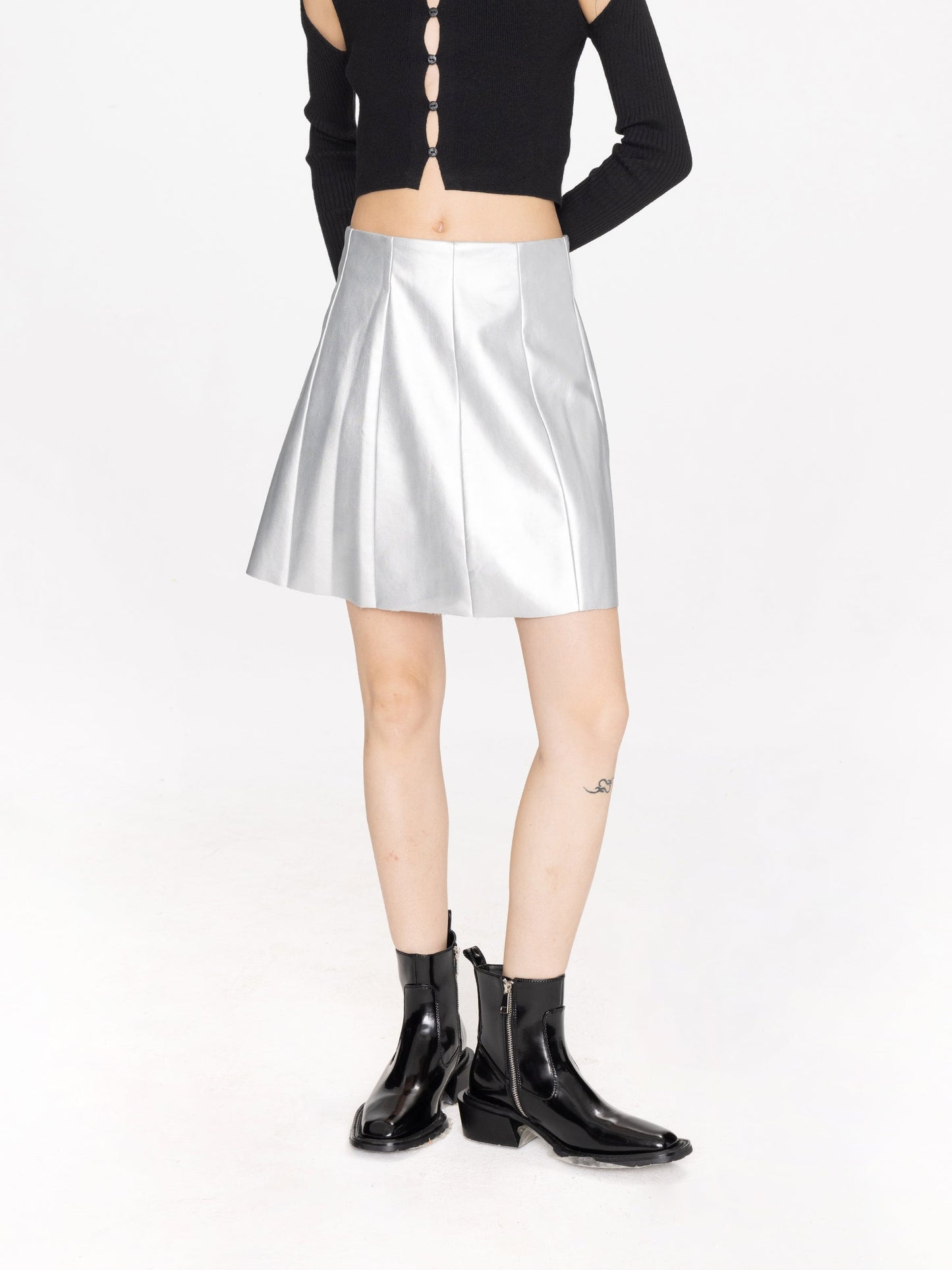 Pleated Faux Leather Skirt