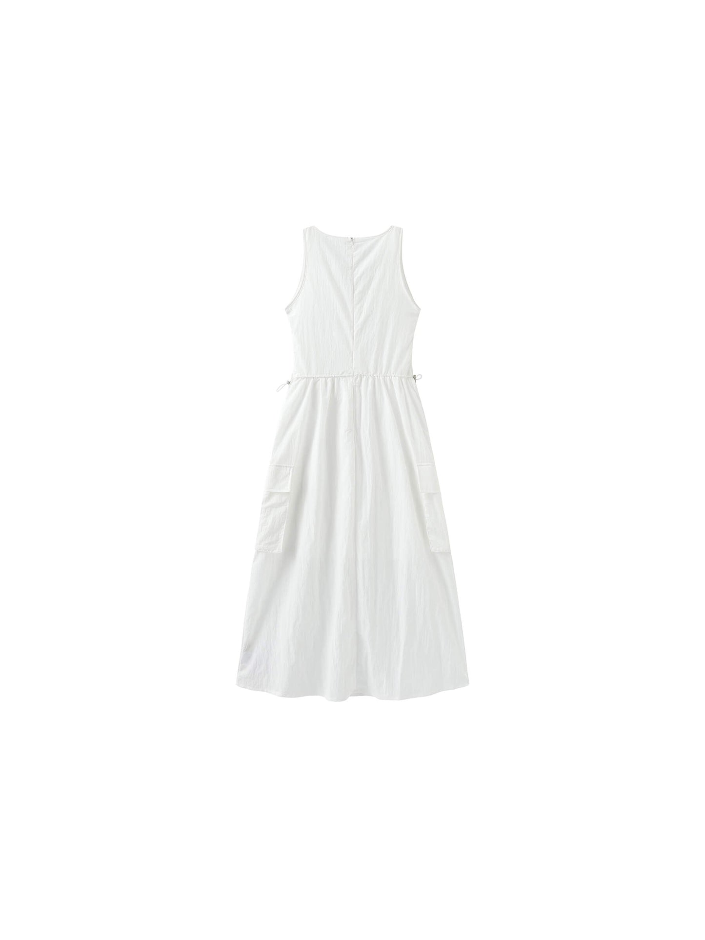 Drawstring Pleated V-Neck Sleeveless Dress