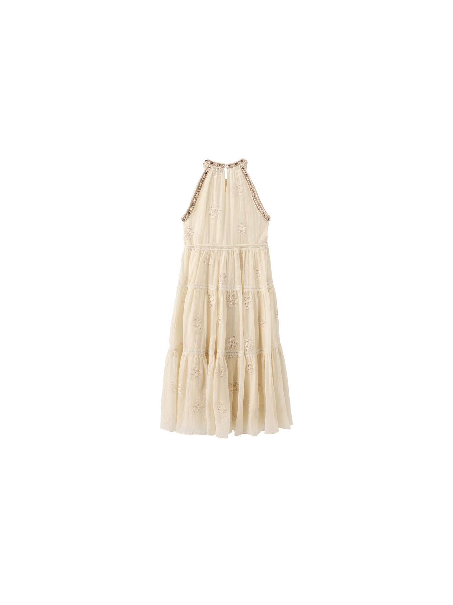 A-Line Halter Round-Neck Embroidered Maxi Dress