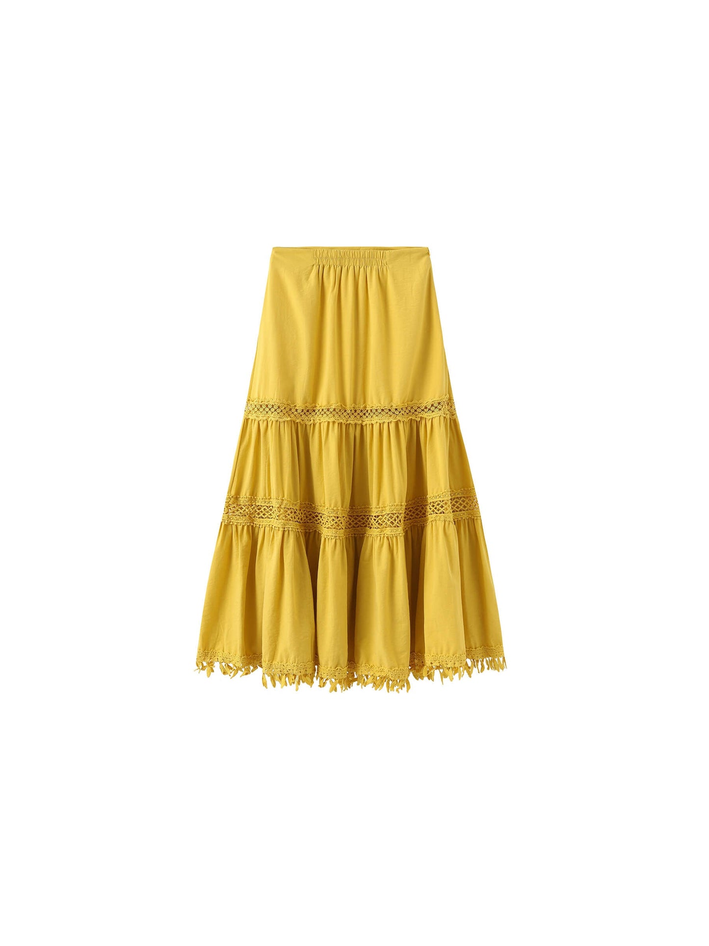 High-Waisted Hollow Out Tassel Trim Maxi Skirt
