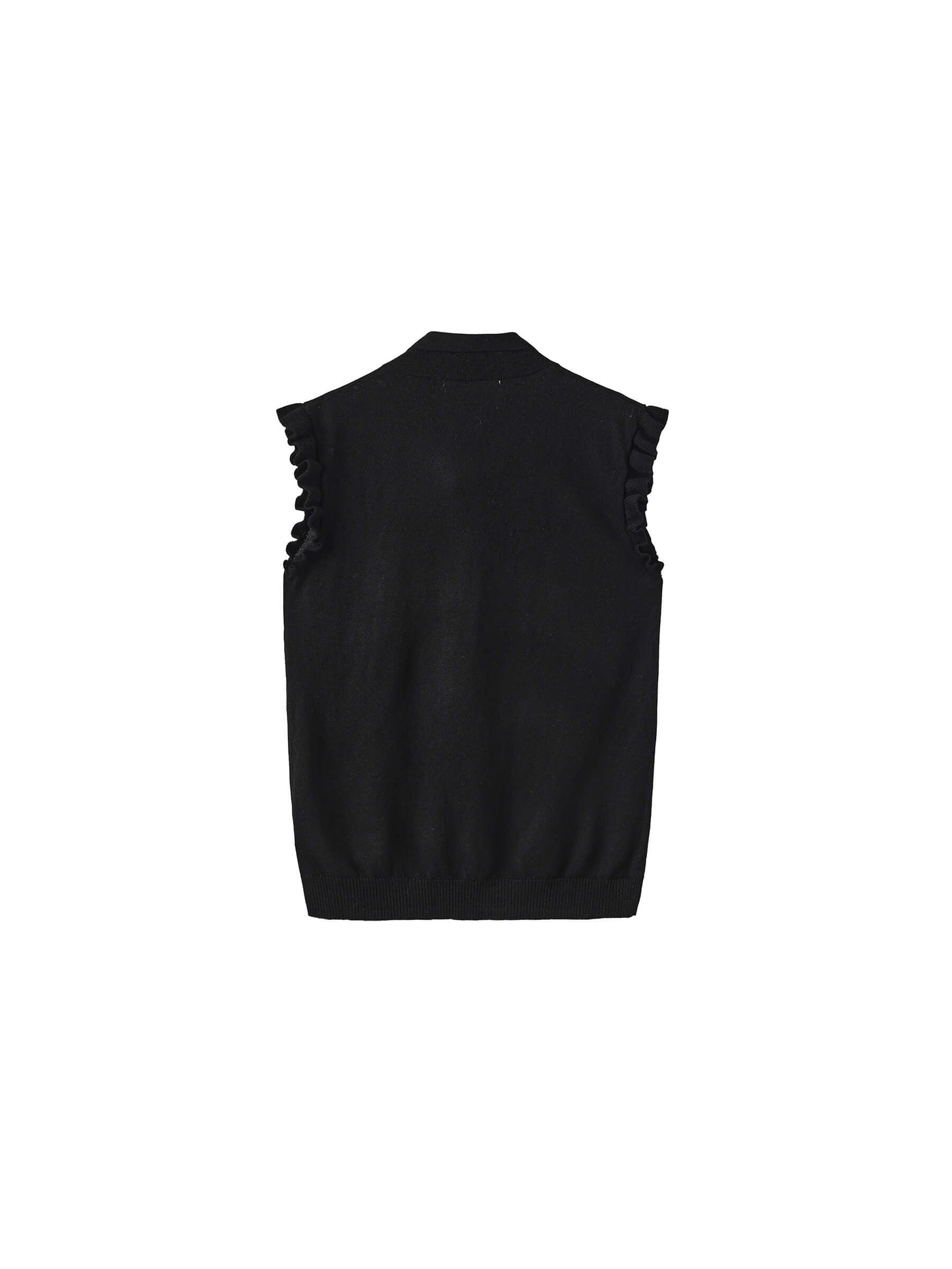 Ruffled Sleeve Sleeveless Knit Top with Attached Scarf