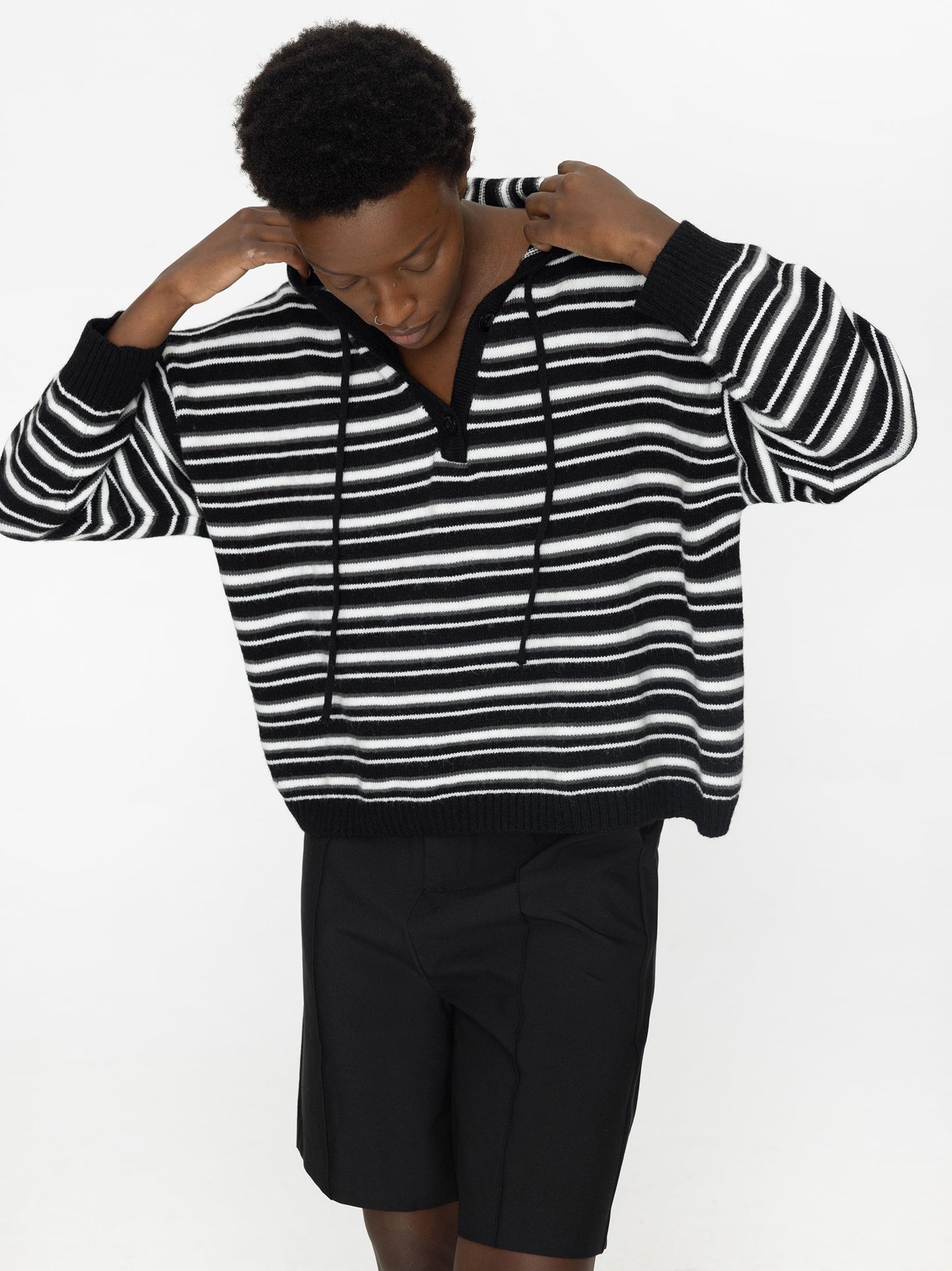 Striped Hood Knit Cardigan