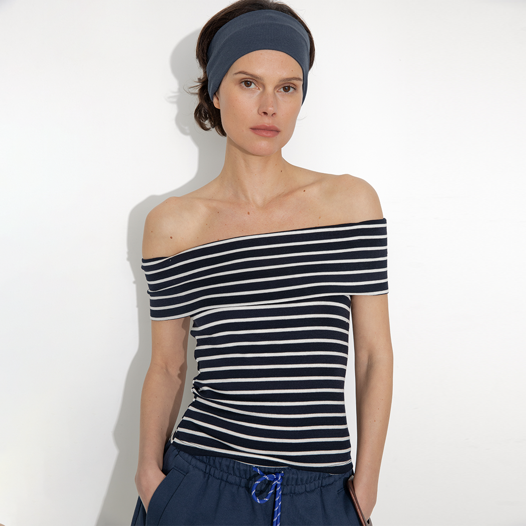 Striped Off-Shoulder Short-Sleeve Top